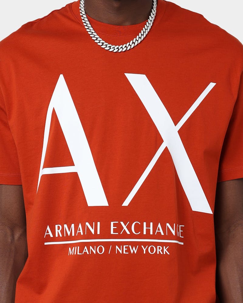 Armani Exchange Men's Comfort Fit Oversized T-Shirt with Icon Logo - Orange & White Casual Tee for Streetwear and Everyday Outfits