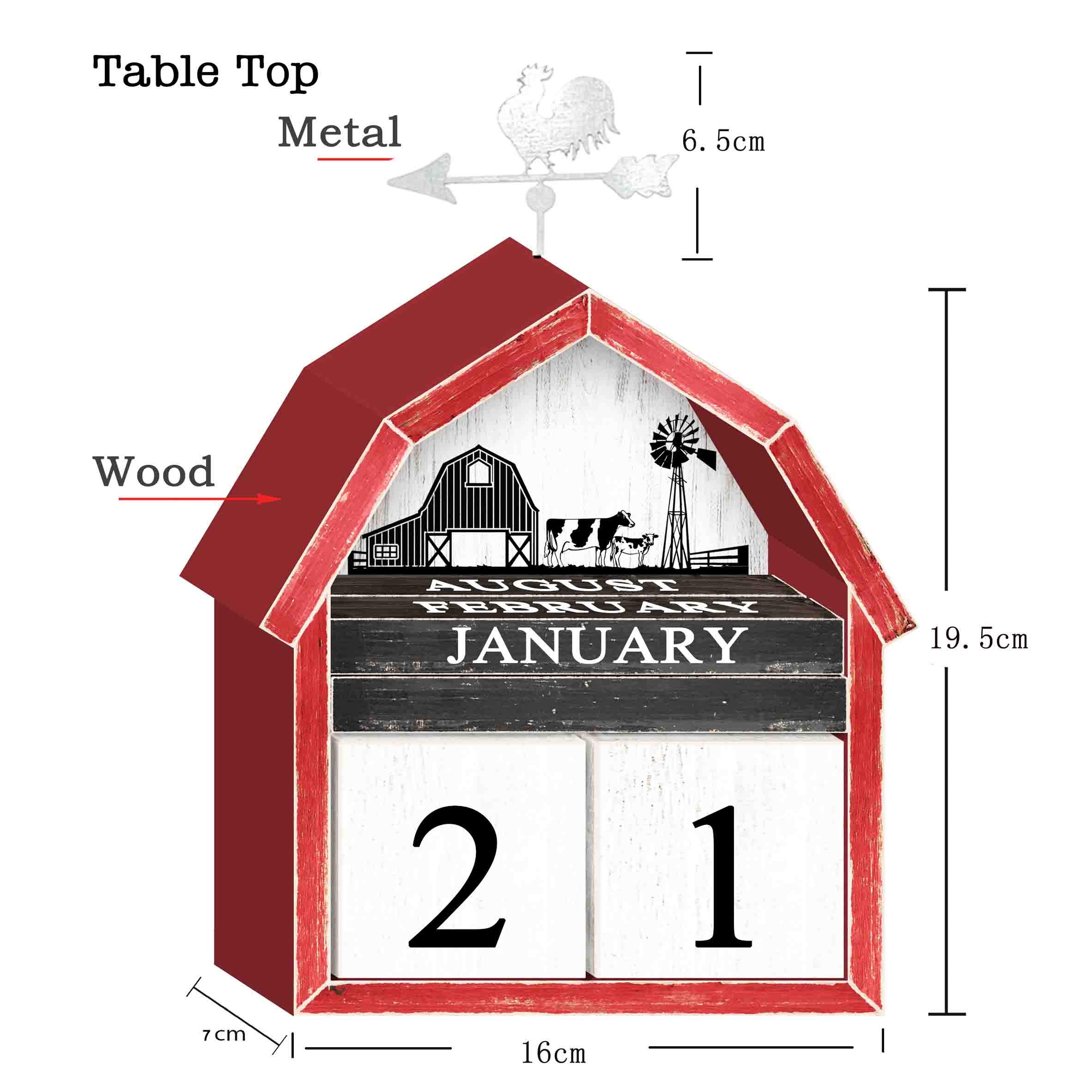 Rustic Wooden and Metal Block Calendar - Farmhouse Style Tabletop Decor for Office & Home | Perfect Desk Organizer for Planning, Gifts, and Seasonal Decor