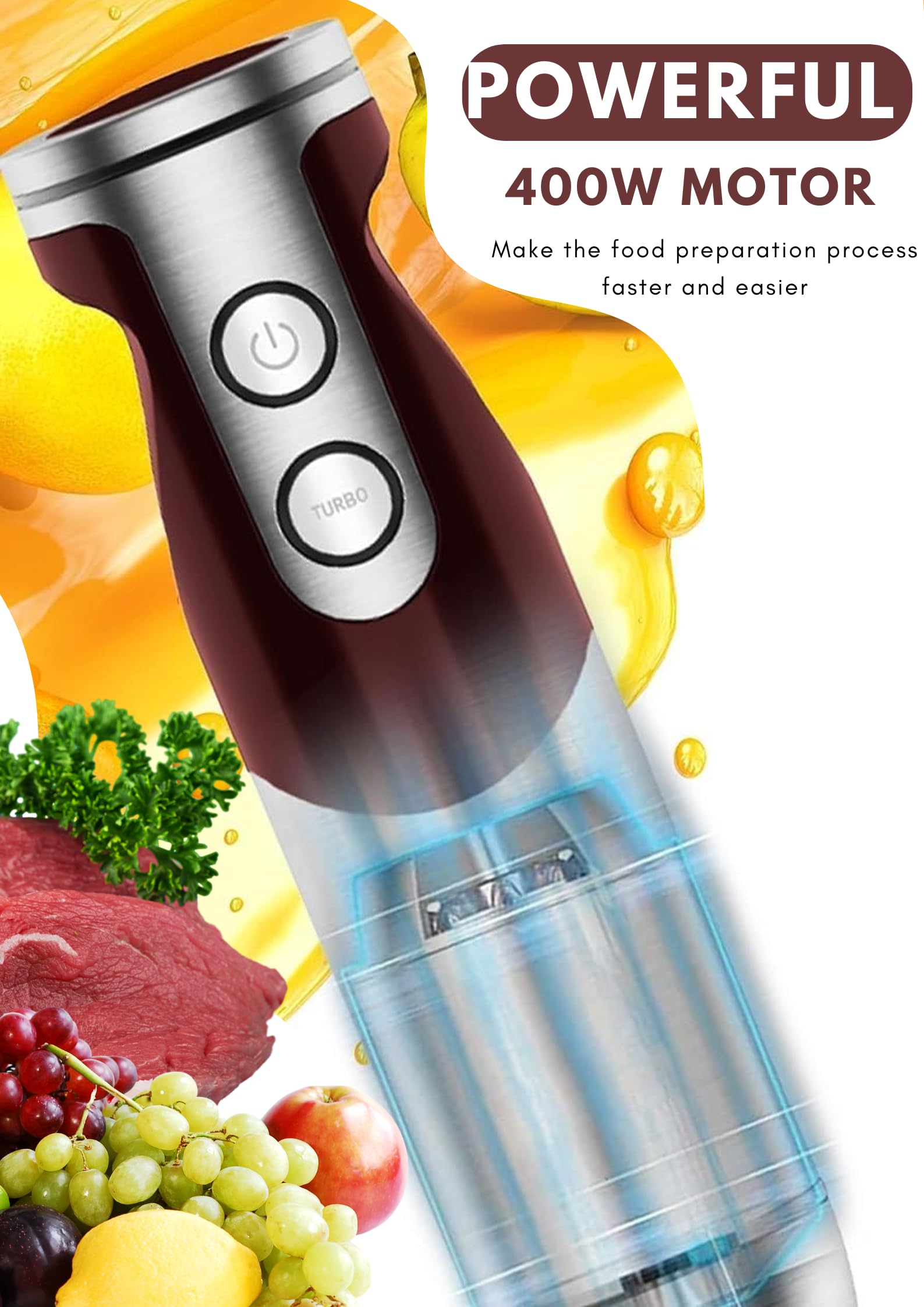 MegaWise Pro Titanium Reinforced 5-in-1 Immersion Hand Blender - 800W Powerful Motor with 80% Sharper Stainless Steel Blades, 12-Speed Control, Includes 500ml Food Chopper, 600ml Mixing Beaker, Whisk & Milk Frother - Perfect for Smoothies, Soups, Sauces, Baby Food & Baking at Home