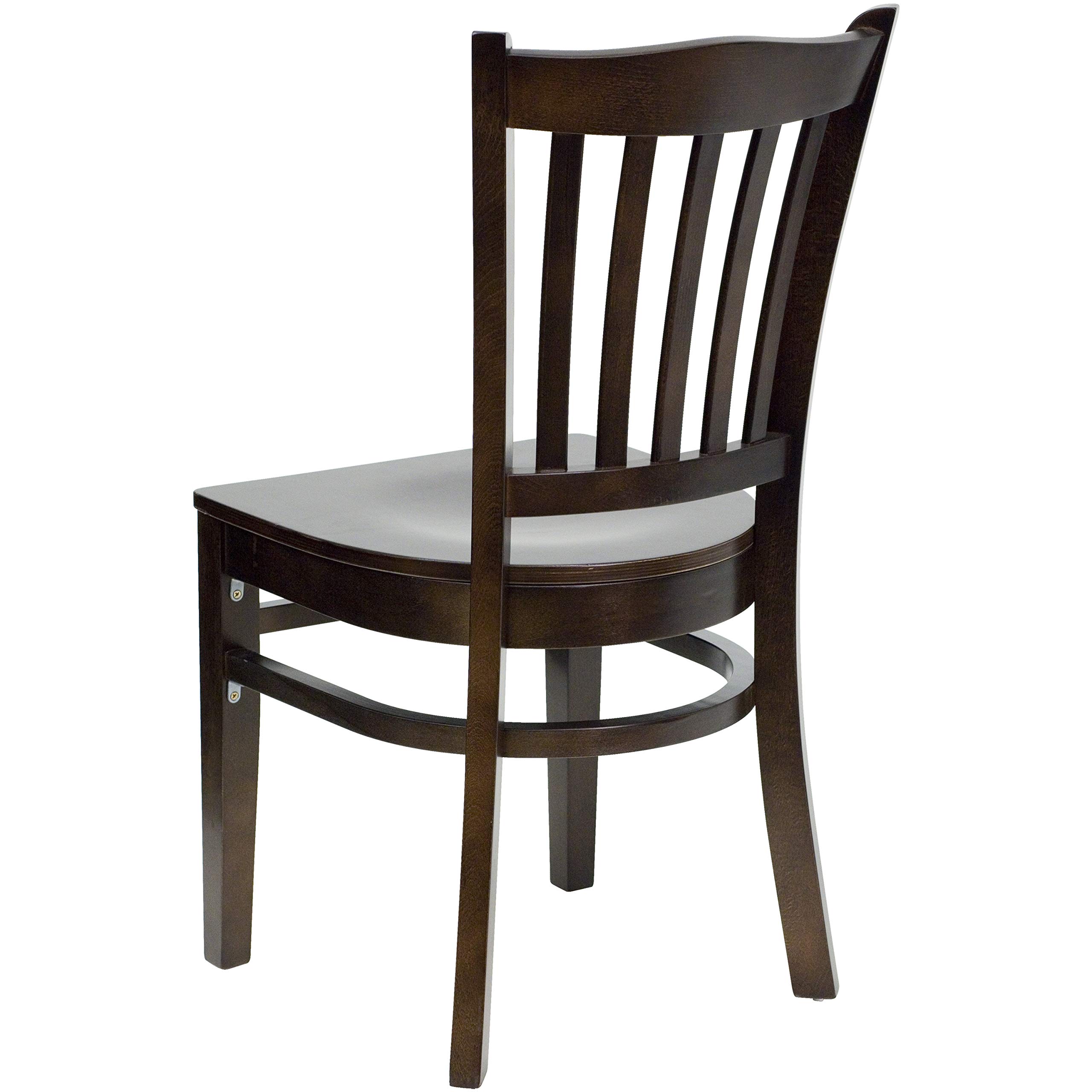 2 Pack Walnut Wood Vertical Slat Back Restaurant Chairs - Durable Hospitality Seating for Dining Rooms, Cafes & Commercial Use