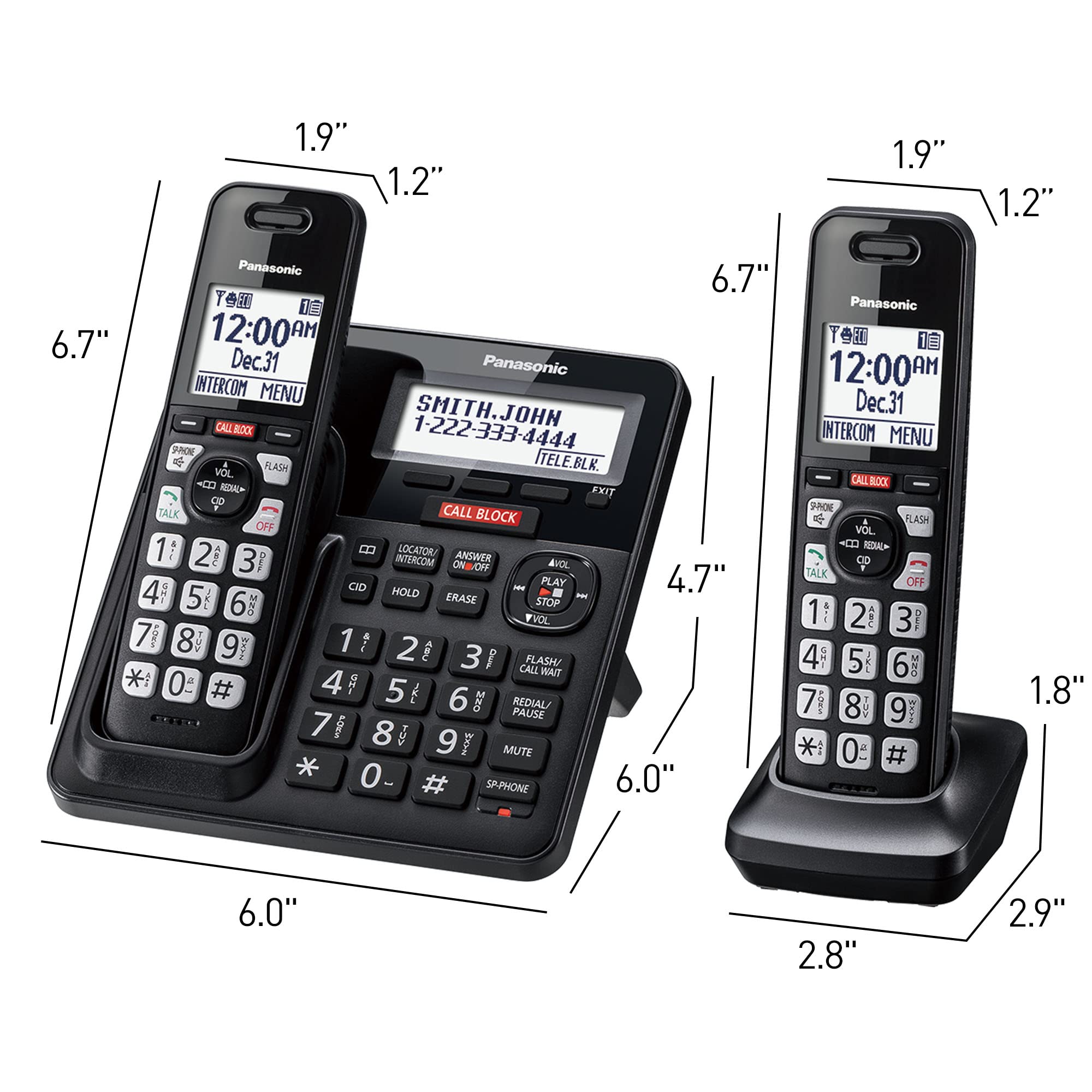 Panasonic KX-TGF944B 4-Handset Cordless Phone System with Call Block, Scam Alert, 2-Way Recording & Answering Machine - Black | Ideal for Home & Small Business Use