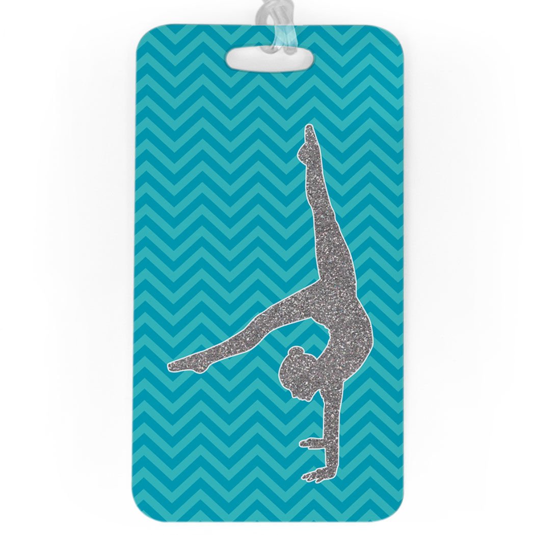 Custom Teal Faux Glitter Chevron Gymnastics Luggage Tag - Large Personalized ID Bag Tag for Travel, Sports Gear & Backpacks | Durable Name Label for Gym Bags, Suitcases & Dance Competitions