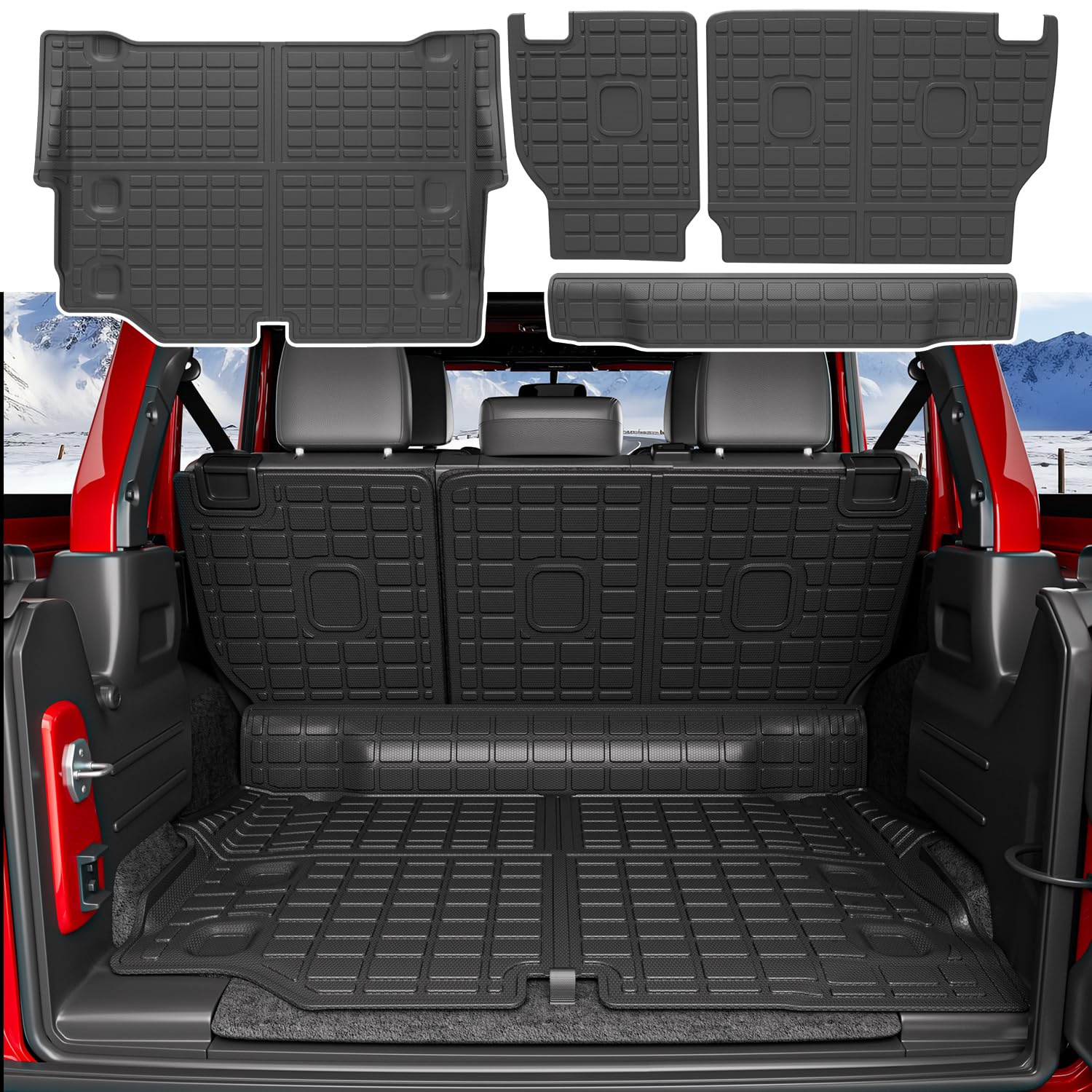 Premium TPE Cargo Liner & Backrest Mat for 2021-2024 Jeep Wrangler JL 4XE 4-Door - Heavy Duty Protection for Rear Cargo Area - Perfect for Off-Roading, Camping, and Daily Use