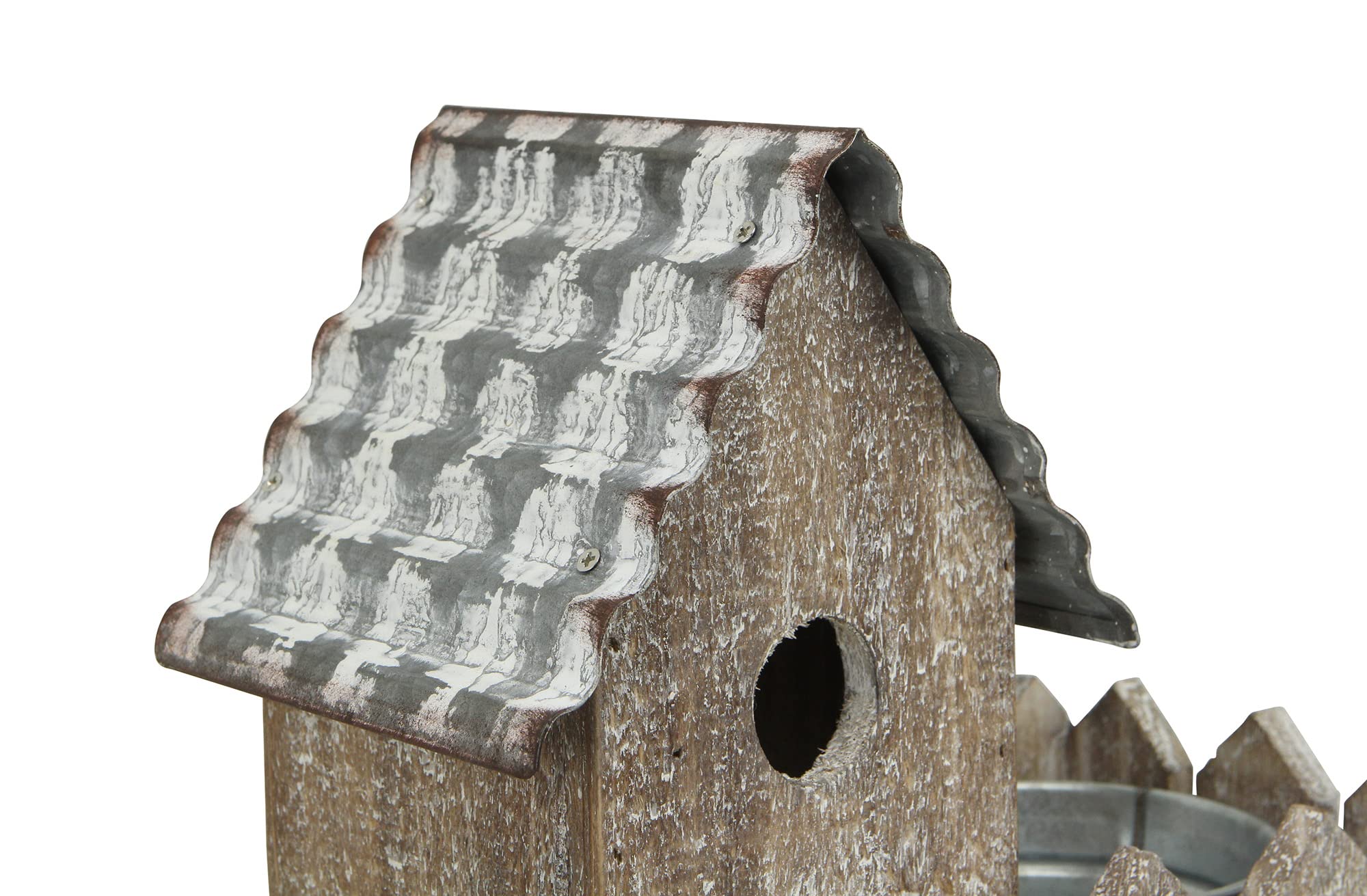 Cheung's 2-Story Metal Bird House with Galvanized Pot - Outdoor Garden Decoration for Backyard, Patio & Lawn - Brown Rustic Birdhouse for Wild Birds