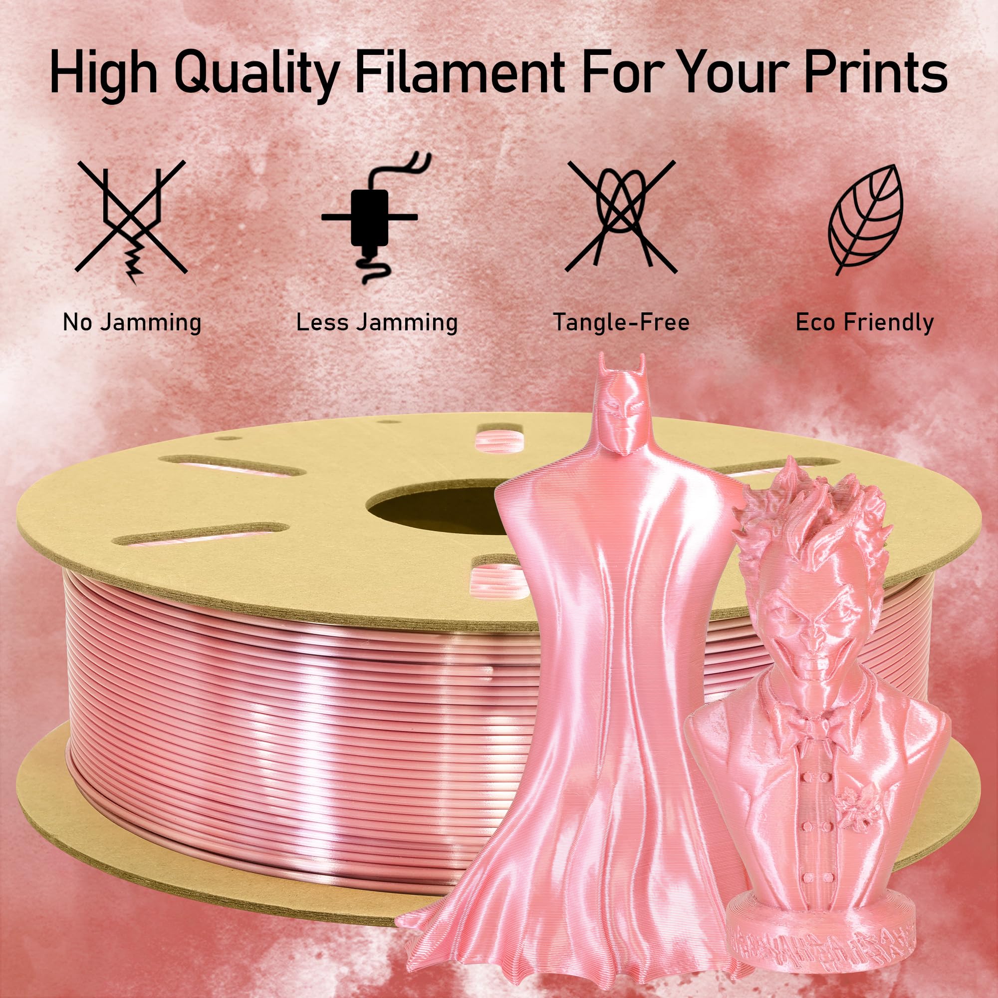 Premium Silk Rose Gold Pink PLA 3D Printing Filament - 1.75mm Shiny PLA Filament for 3D Printers & Pens (1kg/2.2lbs) - Ideal for Cosplay Props, Home Decor & DIY Craft Projects