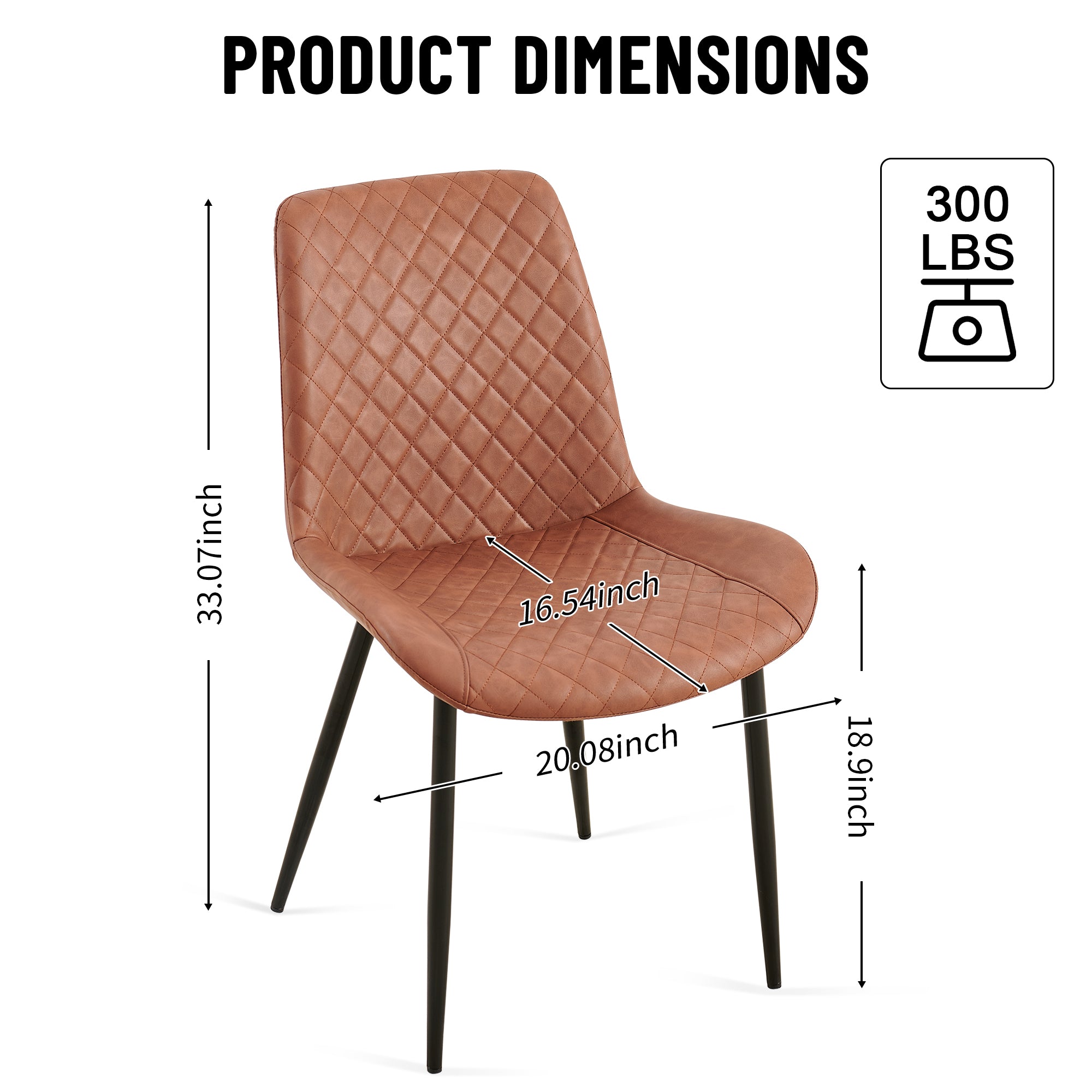 Set of 4 Brown Mid-Century Modern Leathaire Dining Chairs - Armless Side Chairs with Metal Legs for Kitchen, Living Room & Dining Room - Perfect for Home Decor & Entertaining