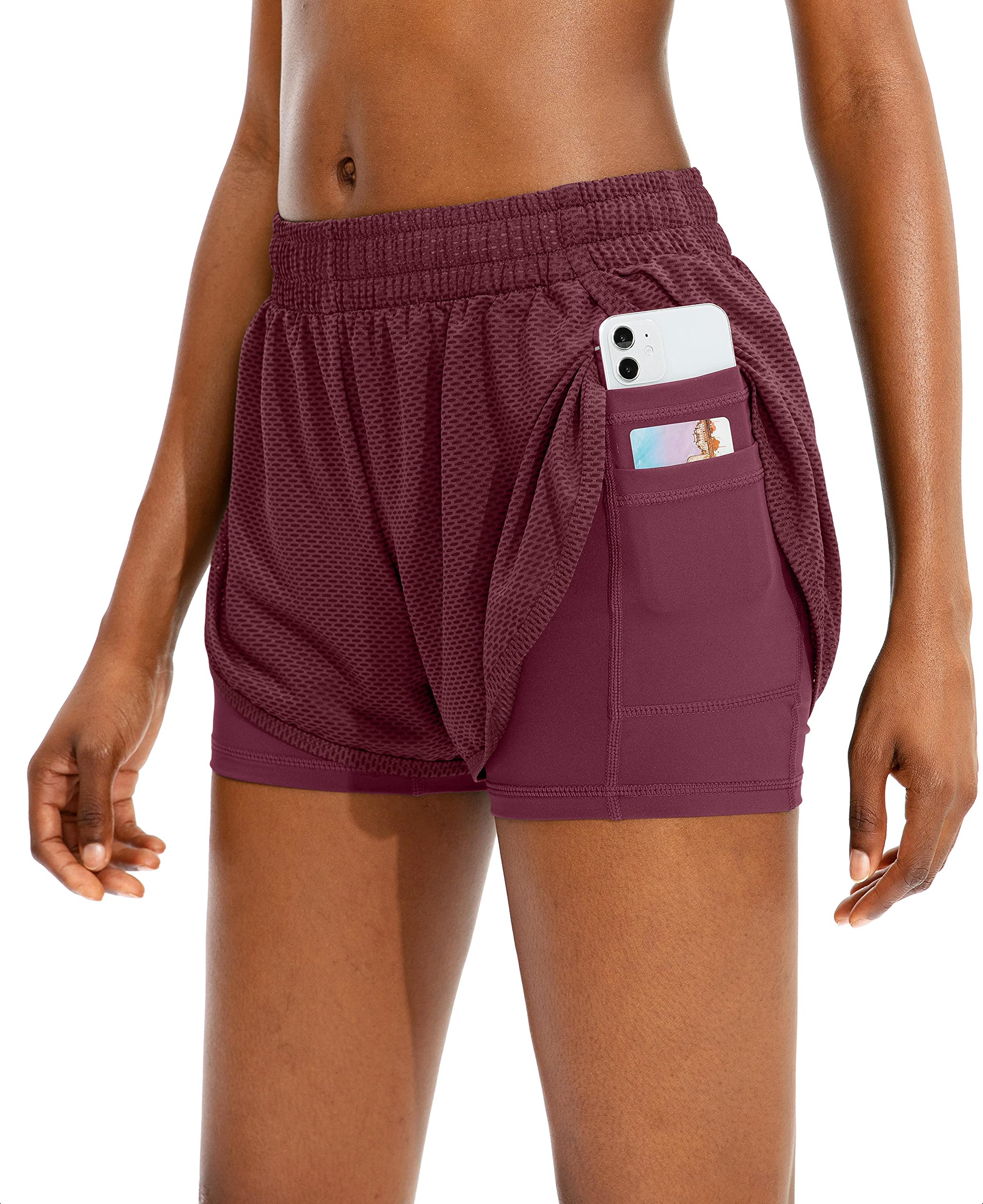Best Women's 2-in-1 Running Shorts with Phone Pockets - High Waist Athletic Workout Gym Shorts for Women - Perfect for Jogging, Yoga & Fitness Training