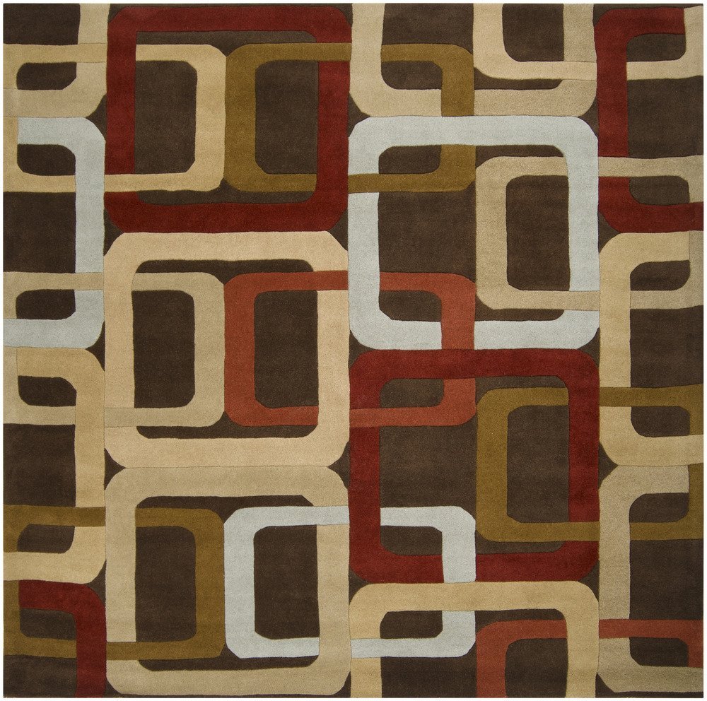 Contemporary Hand-Tufted 100% Wool Dark Chocolate 8' Round Geometric Area Rug - Surya Forum FM-7106 - Perfect for Living Room, Bedroom & Office Decor