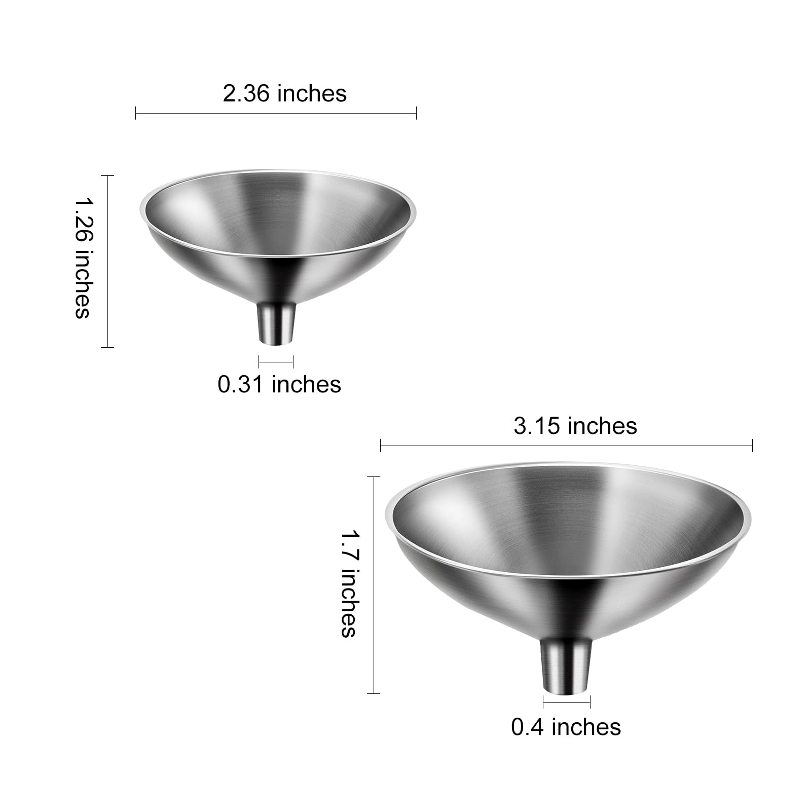 2-Piece Stainless Steel Filling Funnel Set - Mini & Large Kitchen Funnel for Essential Oils, Liquids, Spices - Perfect for Cooking, Baking, DIY Essential Oil Transfer, and Laboratory Use