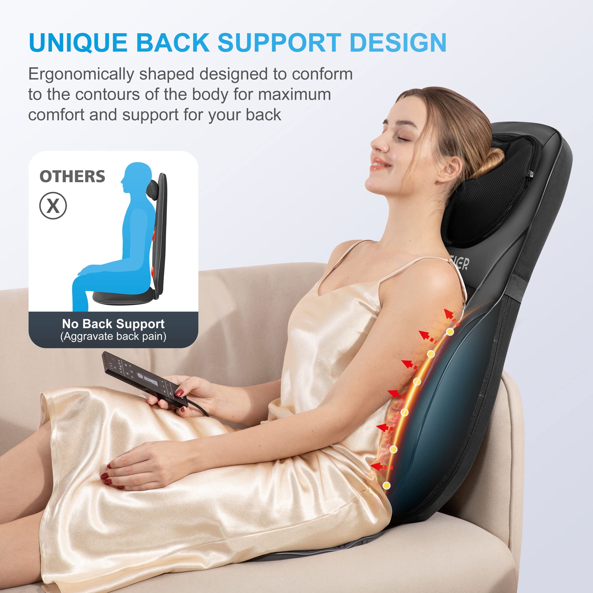 COMFIER Shiatsu Neck & Back Massager with Heat - Adjustable Massage Chair Pad for Full Body Relaxation - Ideal Gift for Dad - Perfect for Office, Home & Car Use