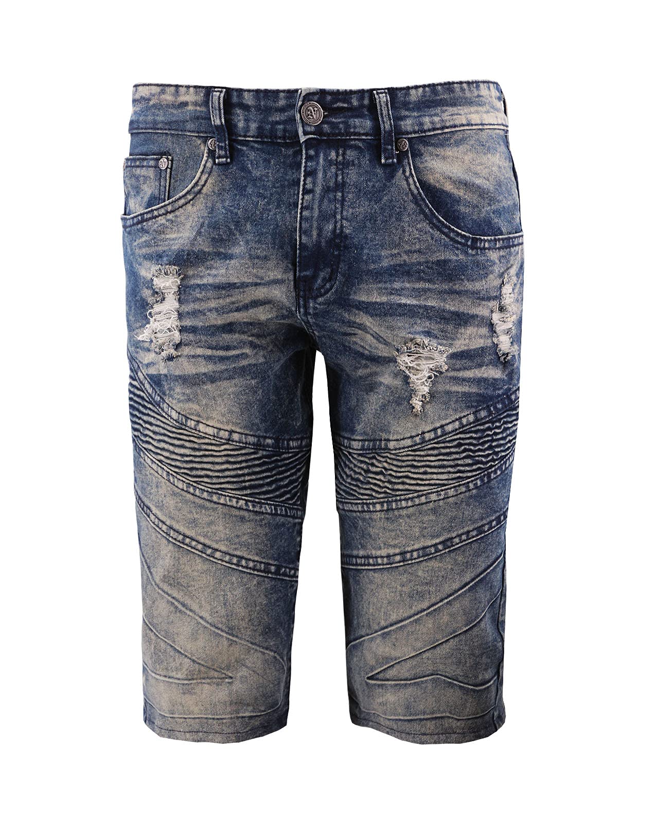 Men's Distressed Denim Fade Wash Slim Fit Moto Skinny Jean Shorts | Vintage Style Ripped Denim Shorts for Men | Perfect for Summer, Casual Wear & Street Fashion