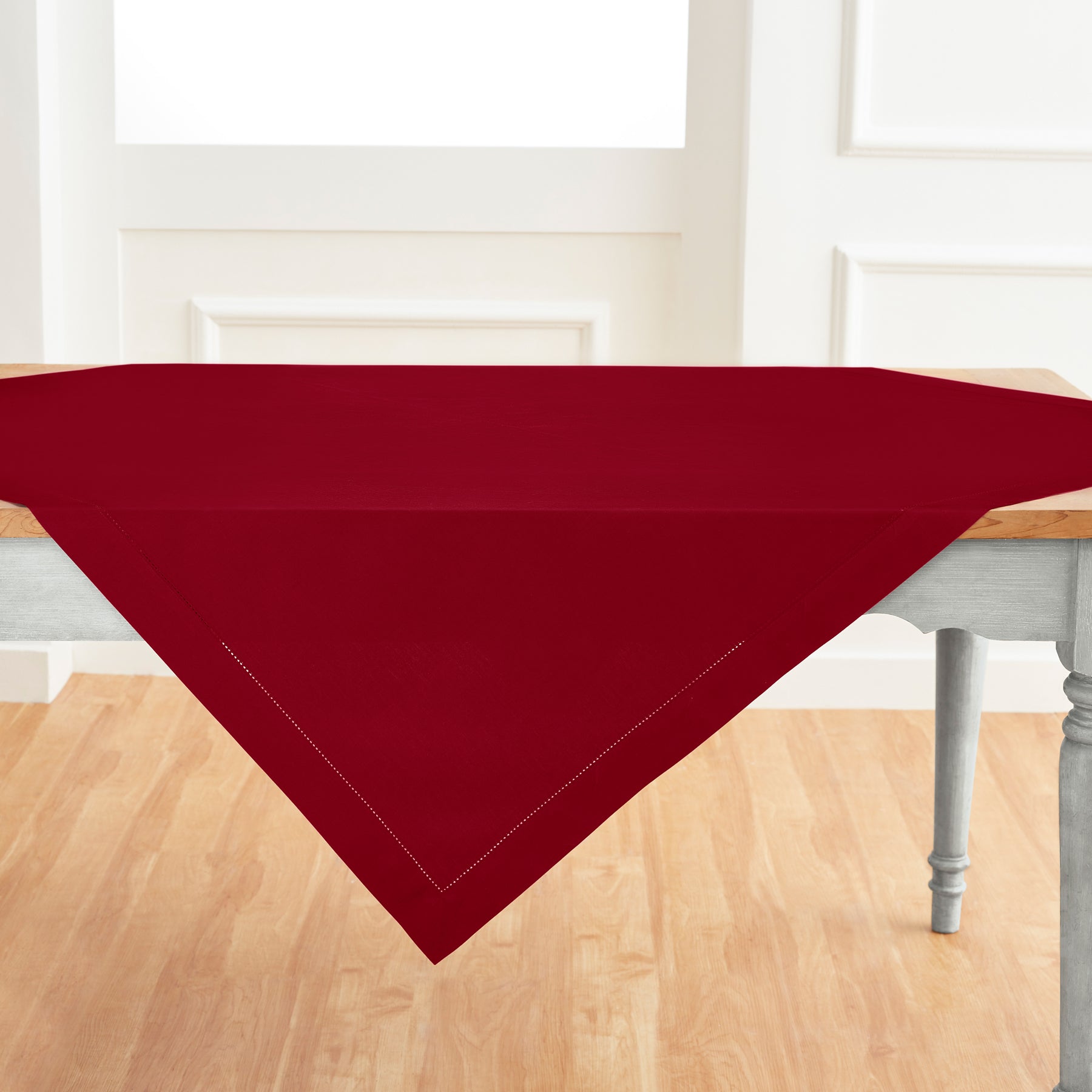 Premium Cotton Linen Hemstitch Table Throw - Elegant Decorative Table Runner for Dining Room, Wedding, Party & Home Decor