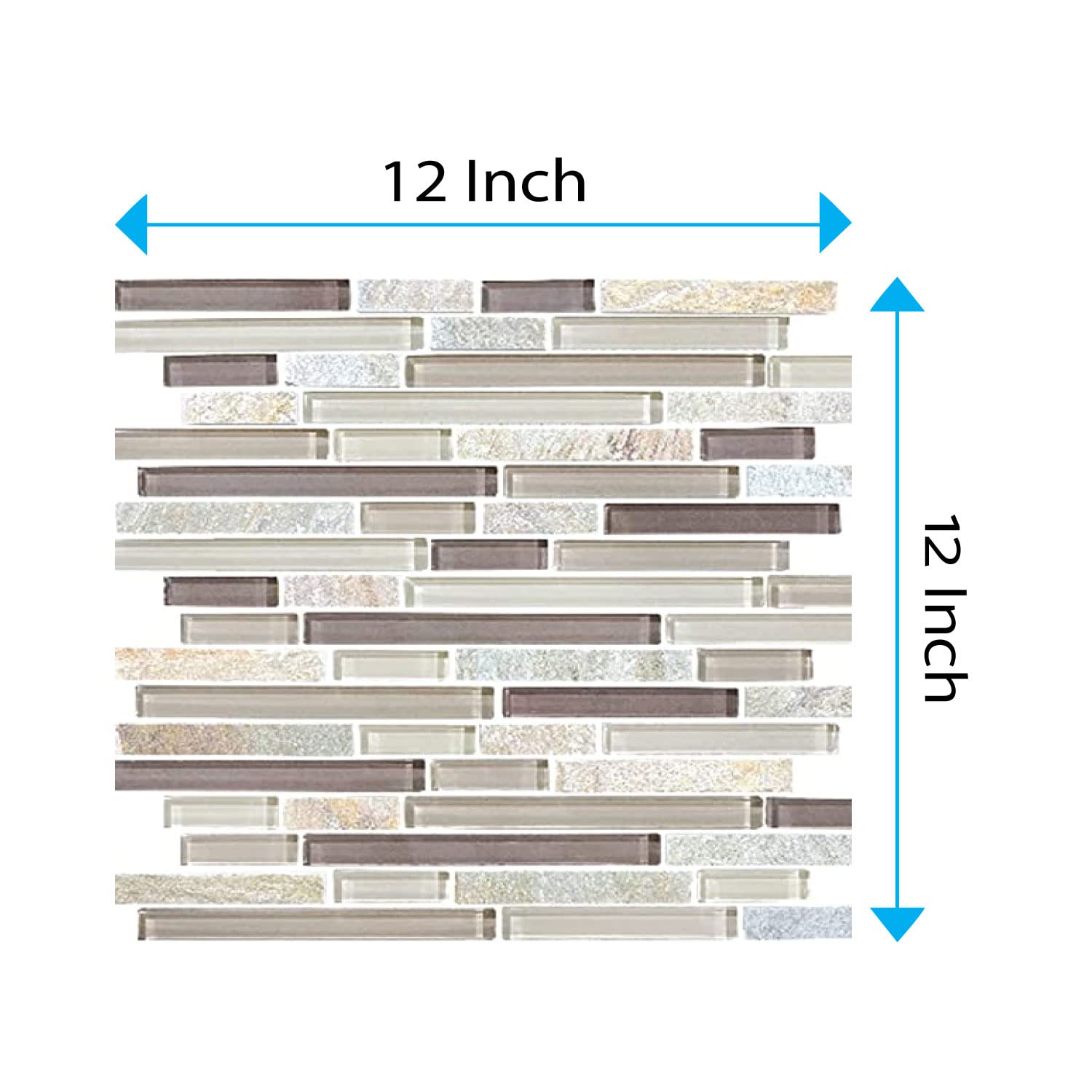 BuildMyplace 12x12 Inch Cotton Wood Random Strip Glass Quartz Blend Mosaic Tile - Peel and Stick Backsplash for Bathroom, Kitchen, Living Room & Dining Room (10 Tiles | Covers 10 sq. ft.) - Easy DIY Home Decor & Wall Accent Upgrade