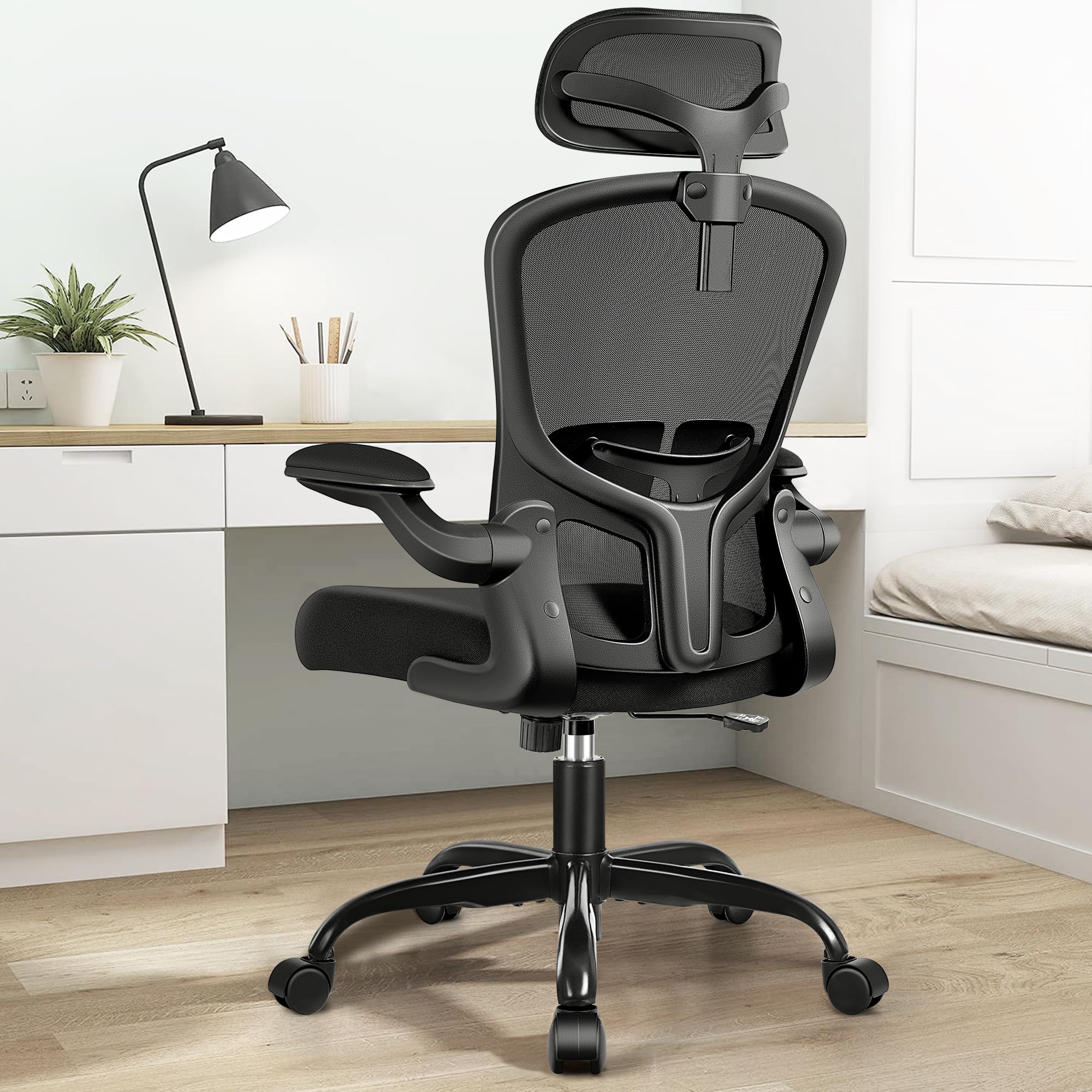 FelixKing Ergonomic Office Chair with Adjustable Lumbar Support, High Back Computer Desk Chair with Headrest & Flip-Up Armrests - Executive Swivel Chair with Wheels for Home Office, Gaming & Workspace Comfort
