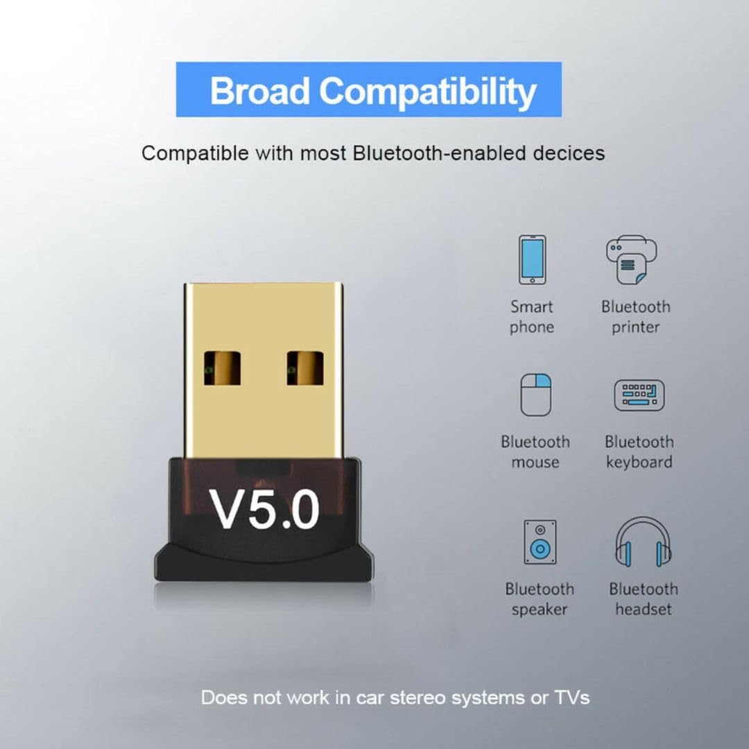 Nano USB Bluetooth 5.0 Adapter for PC Laptop - Wireless Audio & Device Connector for Windows 10/8/7