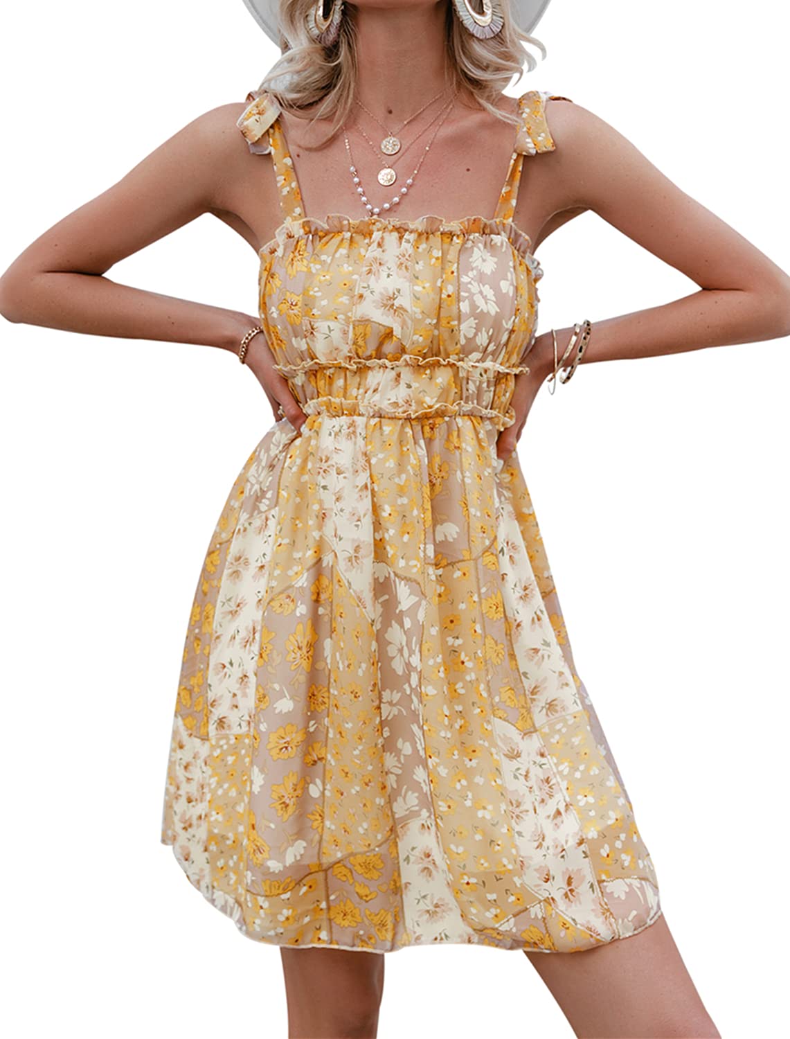 Women's Summer Midi Dress - Floral Spaghetti Strap V-Neck A-Line Sundress for Beach, Vacation & Casual Wear | Lightweight Swing Dress for Outdoor Parties, Date Night & Tropical Getaways