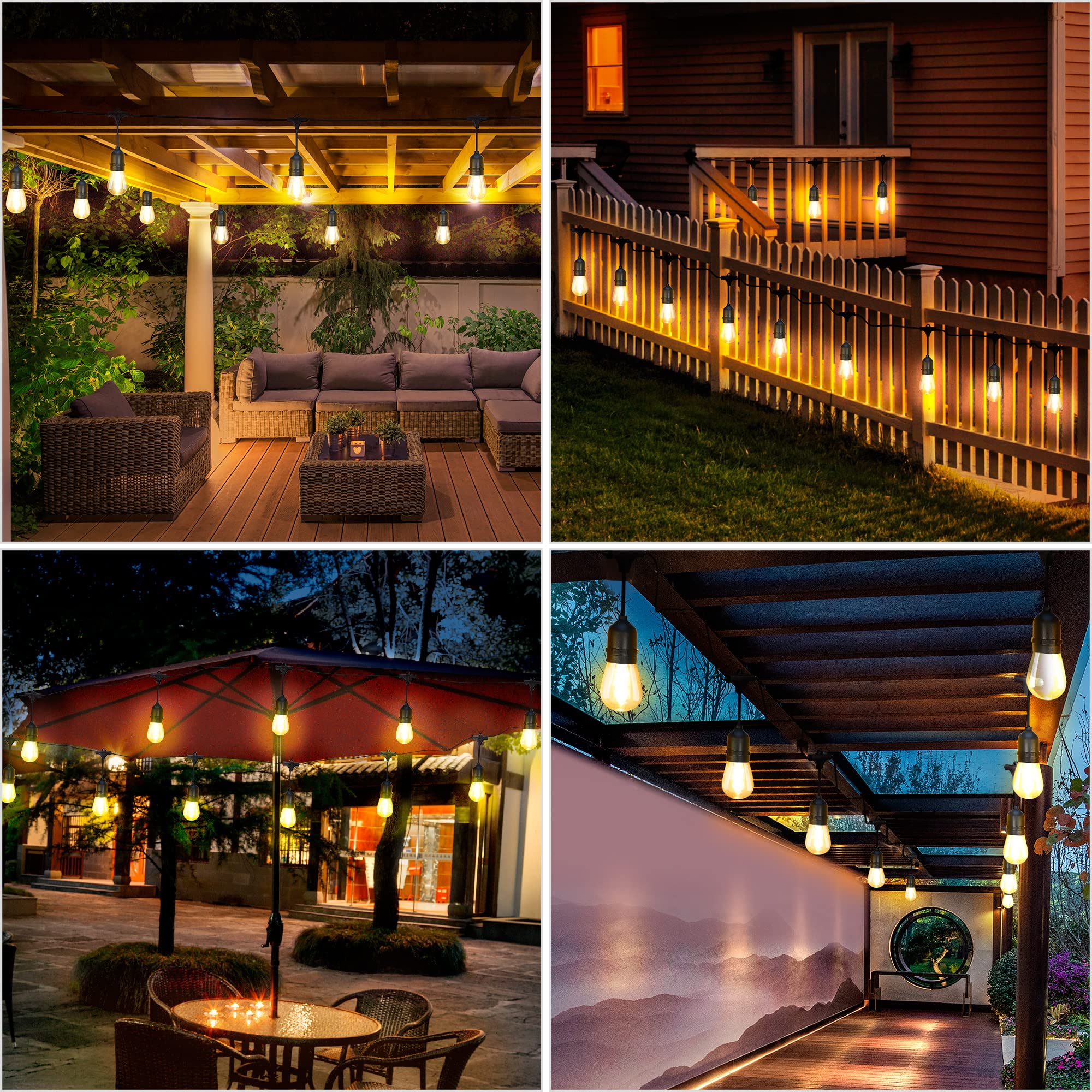 24ft Waterproof LED Outdoor String Lights with Hanging Sockets - Weatherproof Patio Lights for Backyard, Garden, Pergola, Gazebo, Bistro, Bedroom - Perfect for Christmas, Wedding, Party & Outdoor Decor