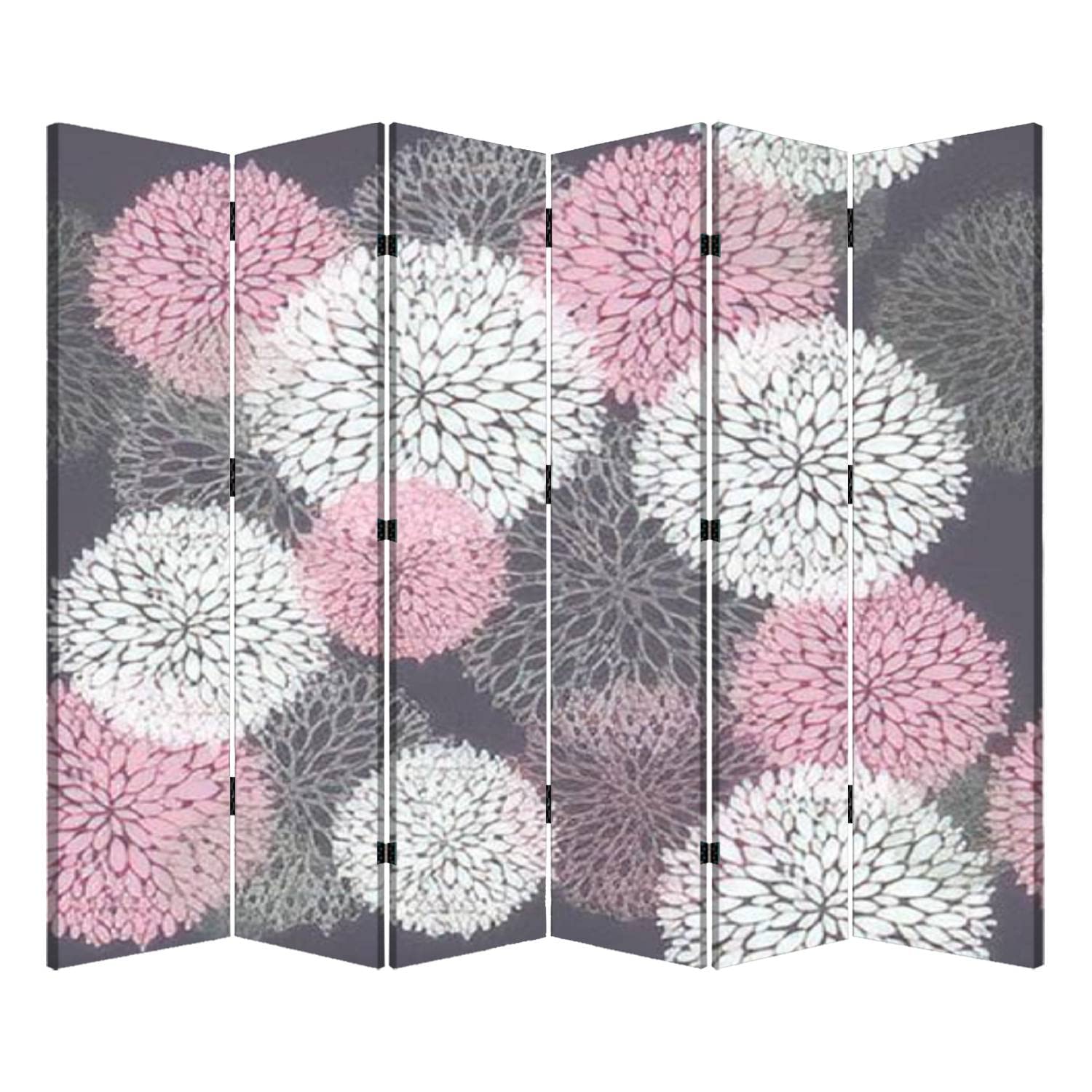 6-Panel Folding Room Divider - Floral Privacy Screen with Seamless Flower Pattern for Home, Office & Bedroom | Portable Freestanding Partition for Spring/Summer Decor & Space Division