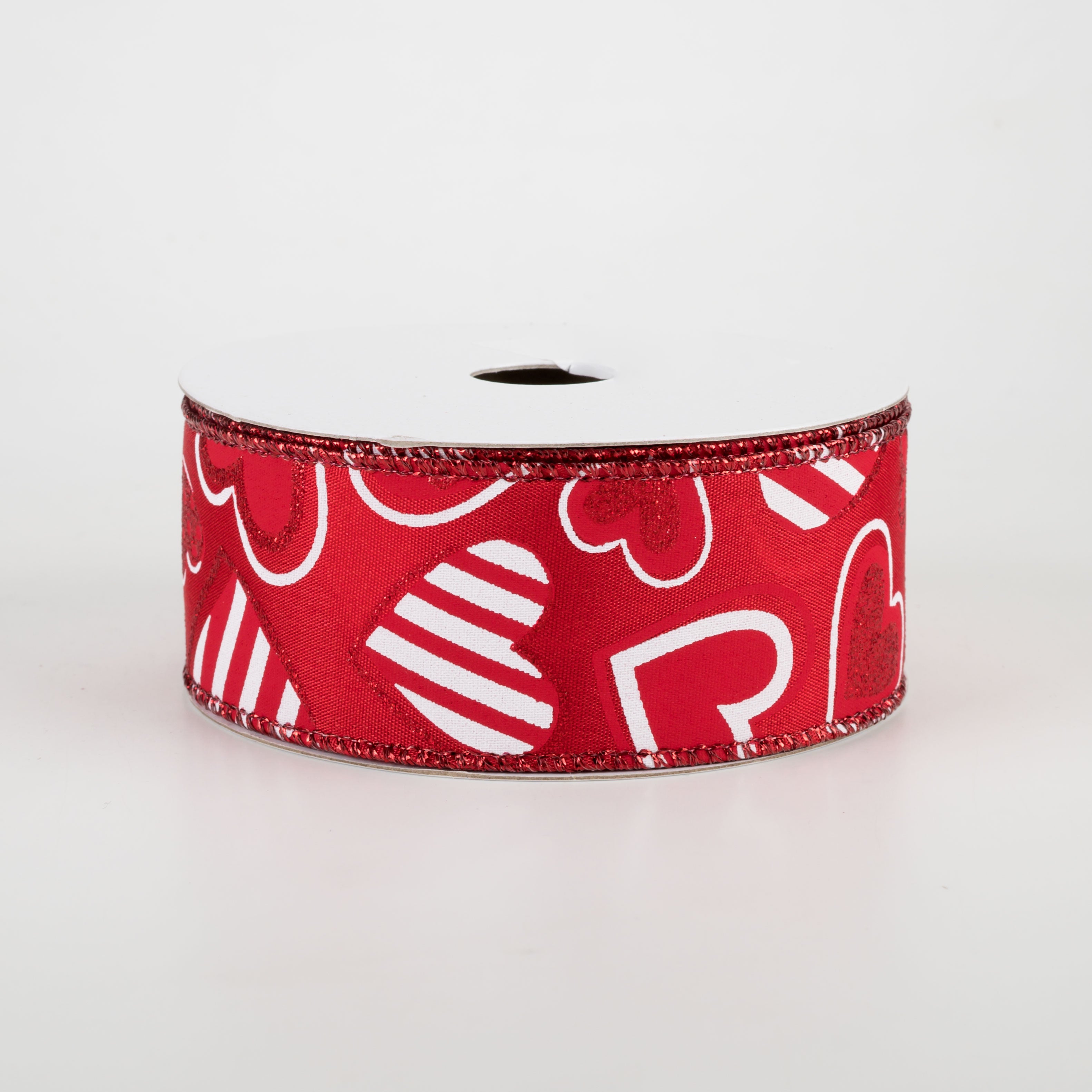 1.5 Inch Patterned Hearts Ribbon - Red and White Grosgrain Ribbon for Crafts, Gift Wrapping, DIY Projects (10 Yards) - Perfect for Valentine's Day, Weddings & Party Decorations