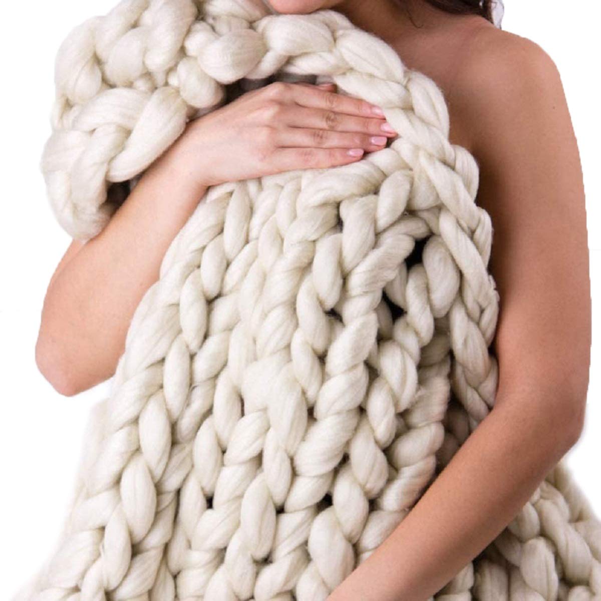 Chunky Knit Blanket - Super Soft Handmade Polyester Throw - 71x80in (180x200cm) Large Cozy Blanket for Sofa, Bed, Yoga & Pet - Perfect Gift in Camel Color - Home Decor & Winter Essential