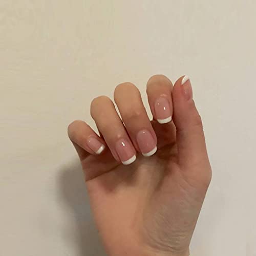 Secret Lives® Acrylic Press On Nails - 24PCS French Fake Nails with Glue & Stickers - Light Pink Artificial Nail Extensions for Salon-Quality Manicures at Home, Parties & Special Occasions