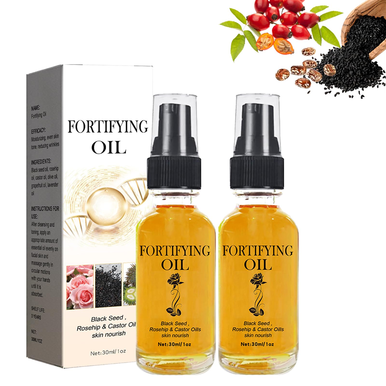 **Lilinas Organic Golden Castor Oil & Black Seed Oil & Rosehip Oil Face Serum – 2 Pack – Hydrating & Anti-Aging Facial Treatment for Glowing Skin – Perfect for Night Routine, Dry Skin Care & Natural Beauty Regimen**