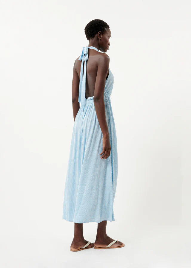 Naely Halter Neck Midi Dress - Azure Blue Summer Dress for Women, Beach Wedding Guest Dress, Vacation Outfit for Tropical Getaways