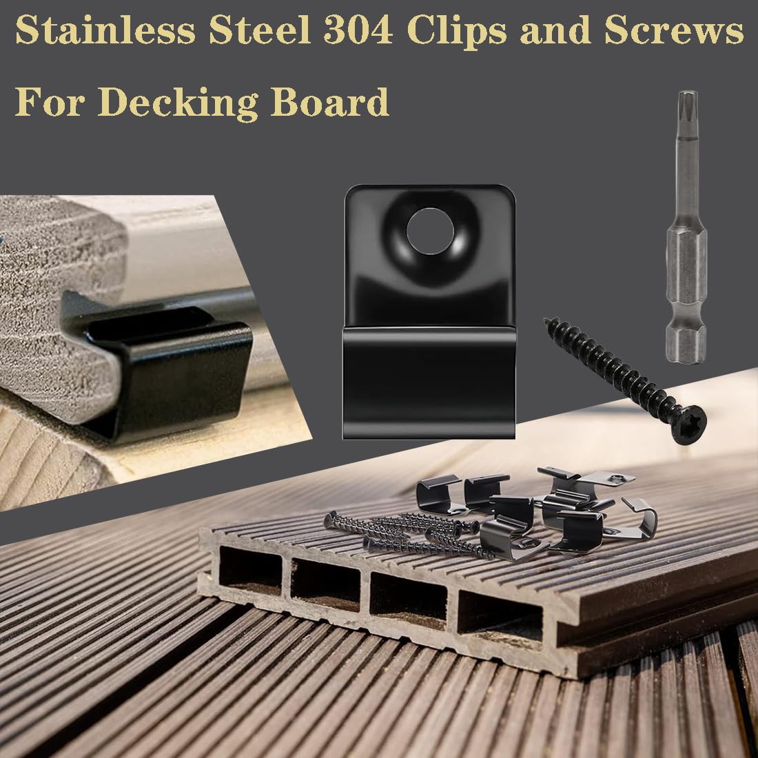 50Pcs Stainless Steel Decking Starter Clips with Screws & Driver Bits - Universal Composite Deck Fasteners for Secure & Easy Installation | Perfect for DIY Deck Building, Patio Renovation & Outdoor Projects