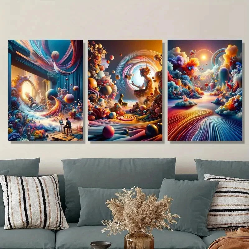 3-Piece Abstract Color Pigment Fluid Metal Wall Art - Ready to Hang Modern Home Decor for Living Room, Bedroom & Office