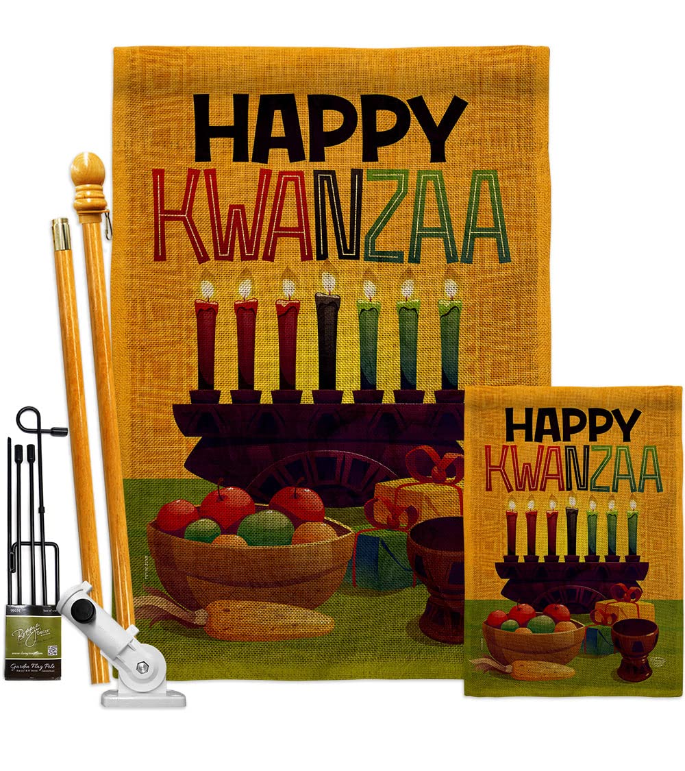 Kwanzaa Garden Flags Kit - Double-Sided 28x40 Inch Burlap Yard Banner with Kinara Candles - Celebrate Black History & African American Heritage - Made in USA - Perfect for Outdoor Decor, Holiday Displays & Cultural Celebrations