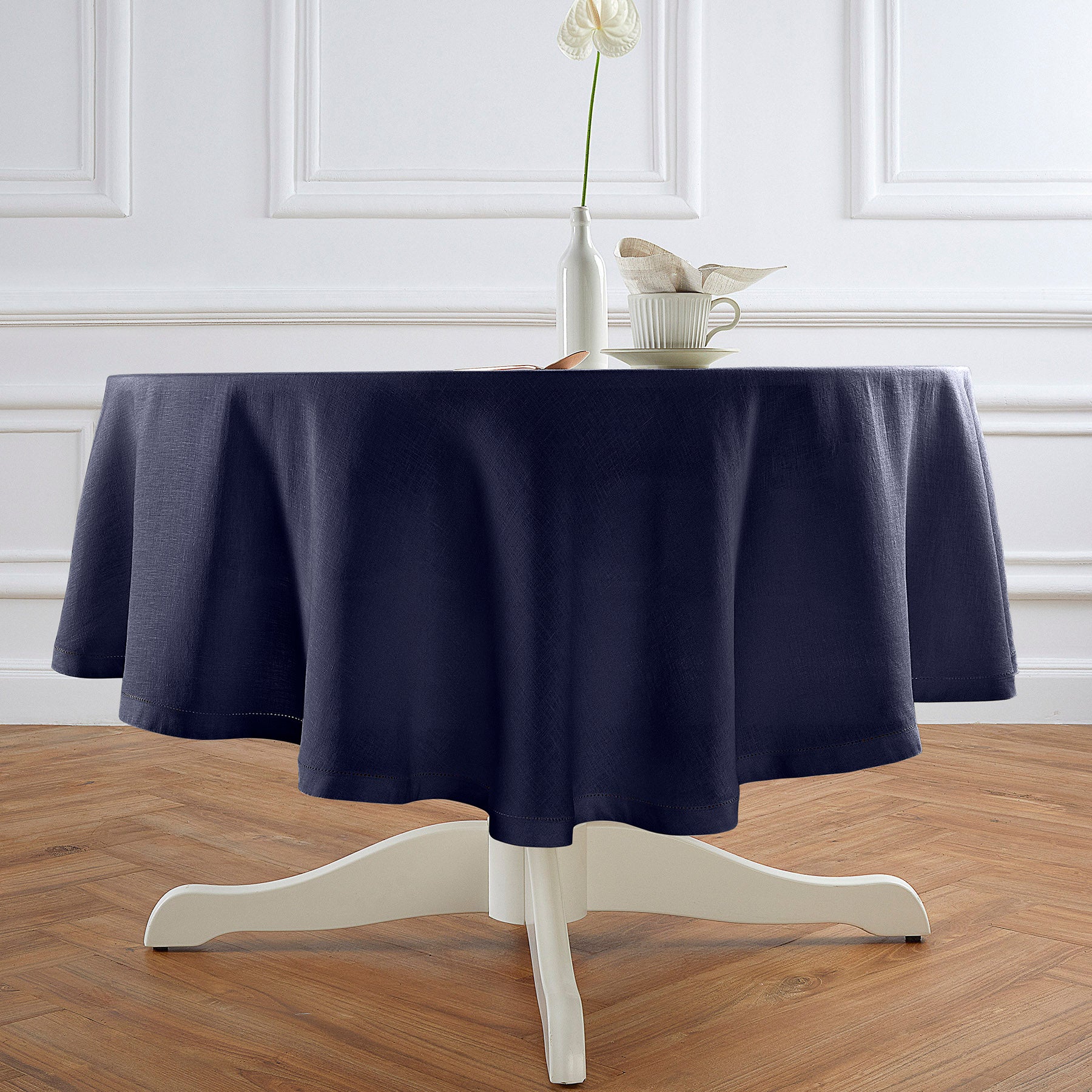 Sonoma Hemstitch Round Tablecloth - 60 Inch White Linen Table Cover for Dining, Parties & Special Events | Elegant & Durable Home Decor