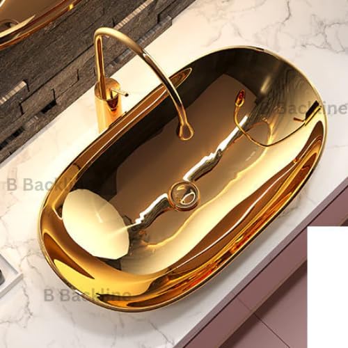 Gold Glossy Ceramic Vessel Sink - 24