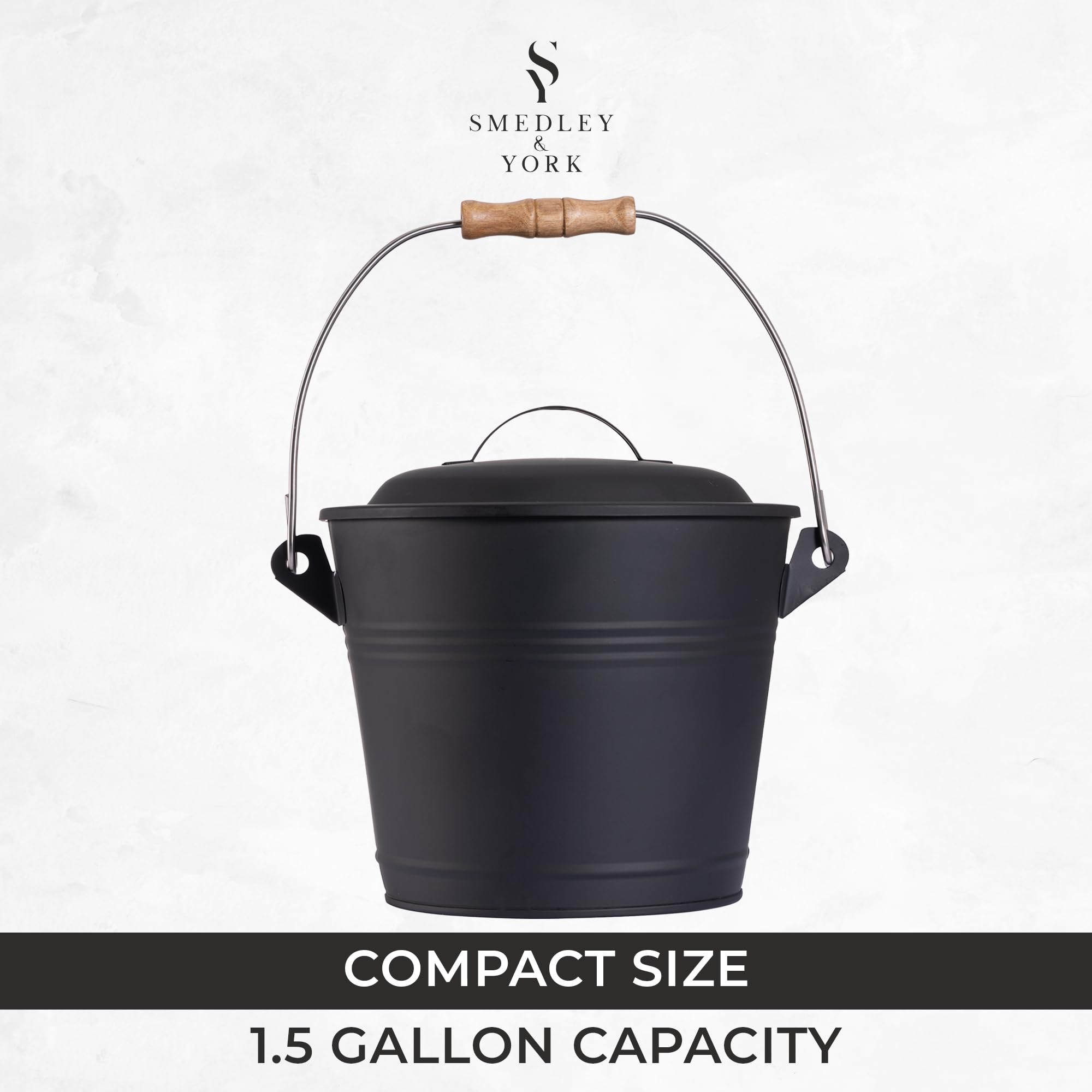 Galvanized Iron Ash Bucket with Lid - 1.5 Gallon Fireplace Coal & Charcoal Metal Pail - Includes Shovel, Broom & Tools - Perfect for Fireplace Cleaning, BBQ Ash Removal & Outdoor Camping Use