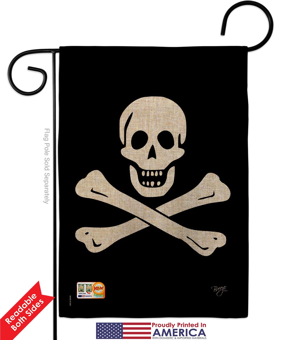 Black Sam Burlap Pirate Flag Set - Double-Sided Coastal Decor for Yard & Home