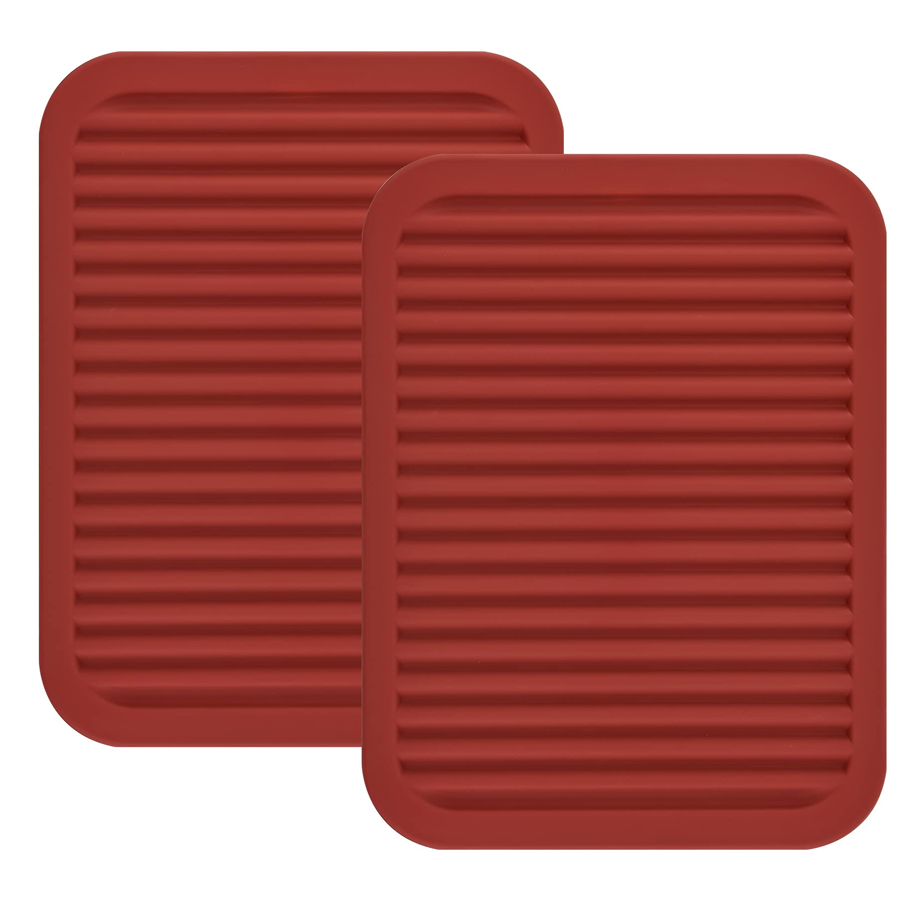 Non-Slip Silicone Trivets & Hot Pads Set of 2 - Heat Resistant Kitchen Mats for Pots, Pans & Dishes - Countertop & Table Protectors with Spoon Rest - Wine Red Drying Mats for Cooking, Baking & Serving