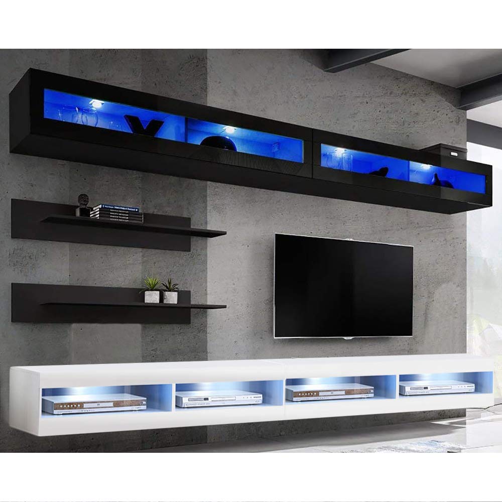 Modern Floating TV Stand with Storage & LED Lights - Wall-Mounted Entertainment Center Console for Bedroom & Living Room - Meble I2 34