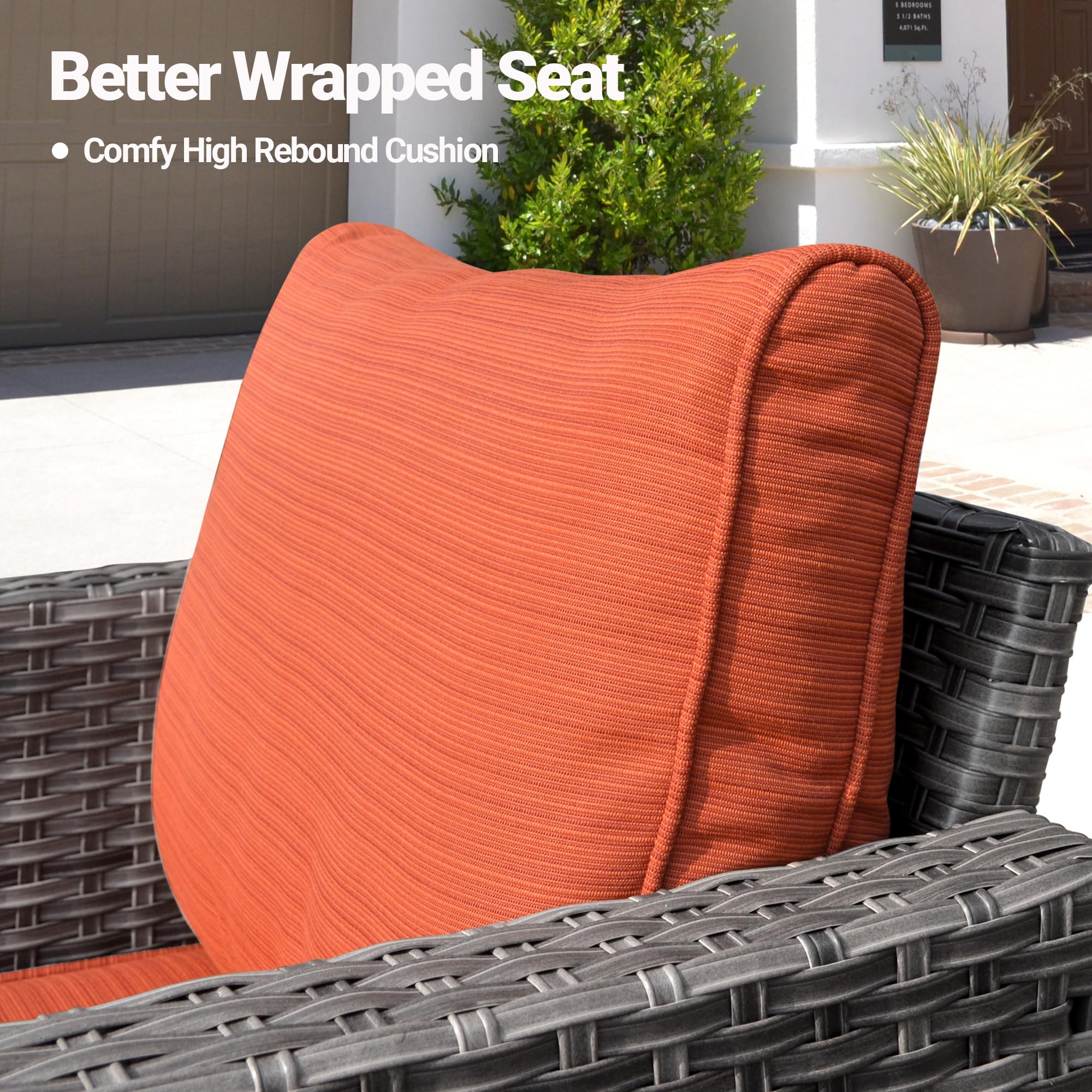 Ovios 7-Piece Patio Furniture Set - Outdoor Wicker Sofa with Rocking Swivel Chairs & Coffee Table, High Back Conversation Set for Yard, Deck, Porch (Orange Red) - Perfect for Backyard Relaxation, Garden Parties & Outdoor Entertaining