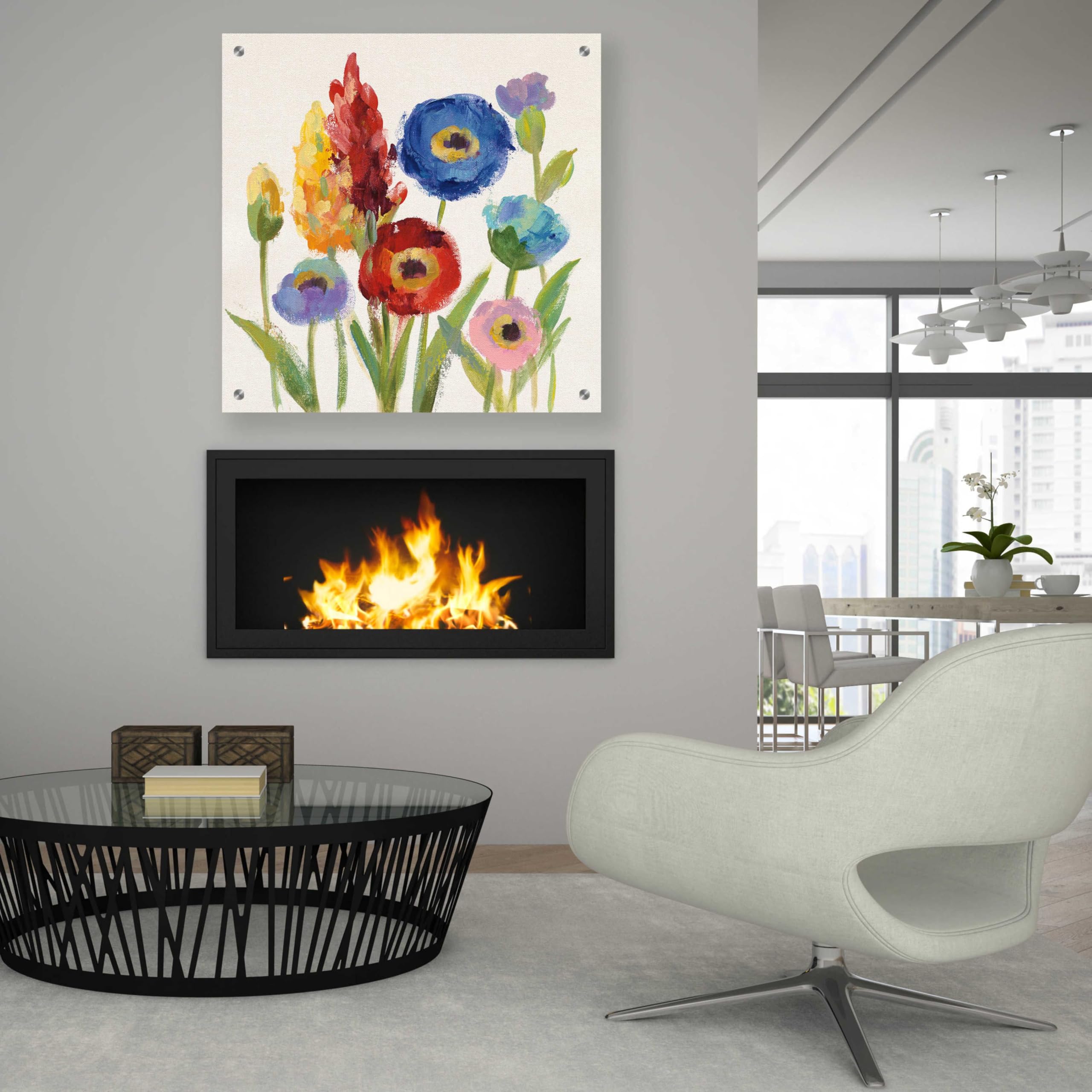 Wild Garden I by Silvia Vassileva - 36x36 Inch Modern Acrylic Glass Wall Art Painting - Vibrant Floral Home Decor for Living Room, Bedroom & Office
