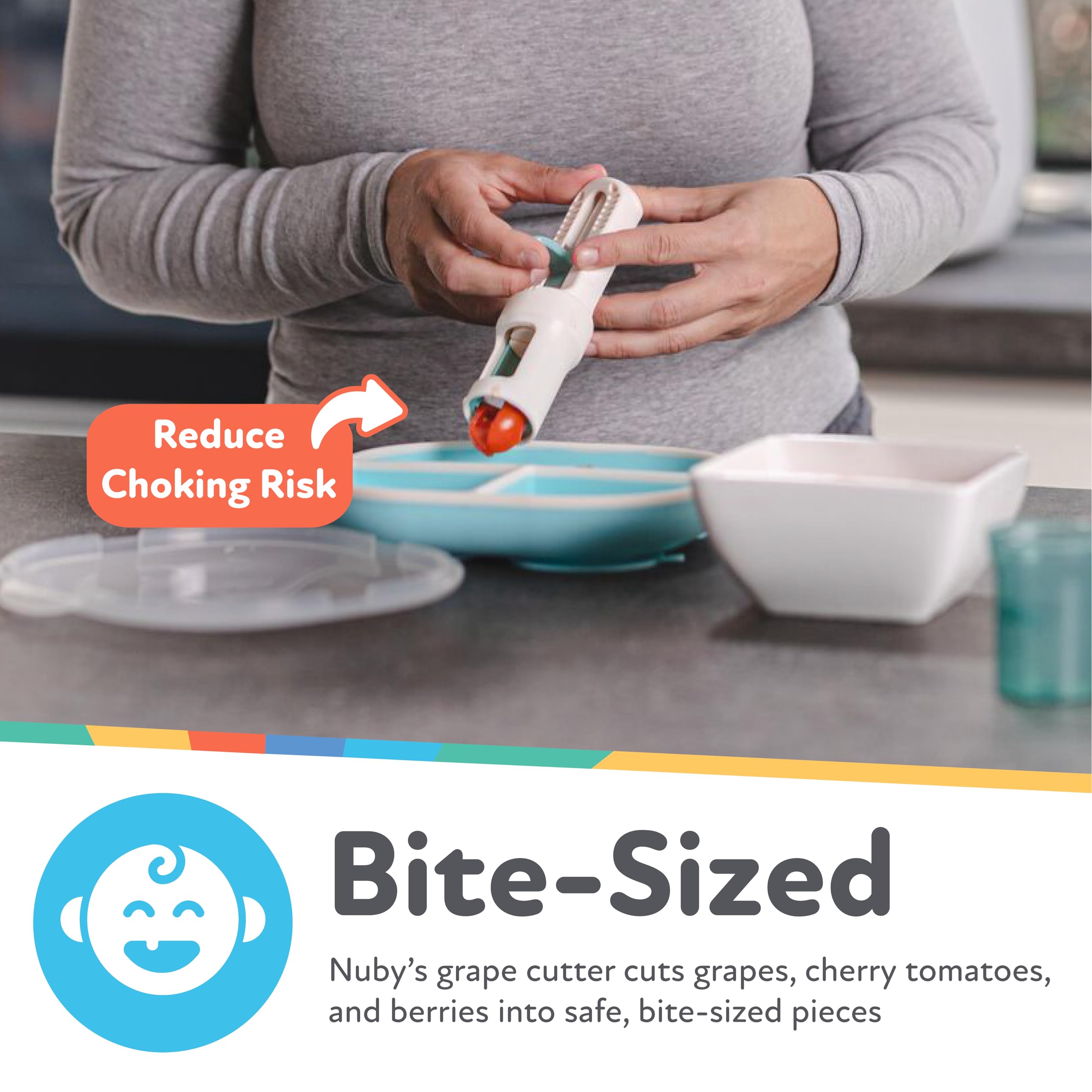 Nuby Grape Cutter Tool - Safe Grape Slicer for Toddlers, Kids & Babies | BPA-Free Fruit Cutter for Snacks, Meals & Baby-Led Weaning | Easy-to-Use Kitchen Gadget for Healthy Snacking at Home, School or Travel (Pink)
