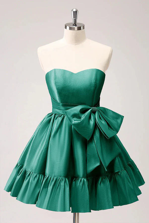 Elegant Dark Green A-Line Homecoming Dress with Bow - Perfect for Prom, Dances, and Special Occasions