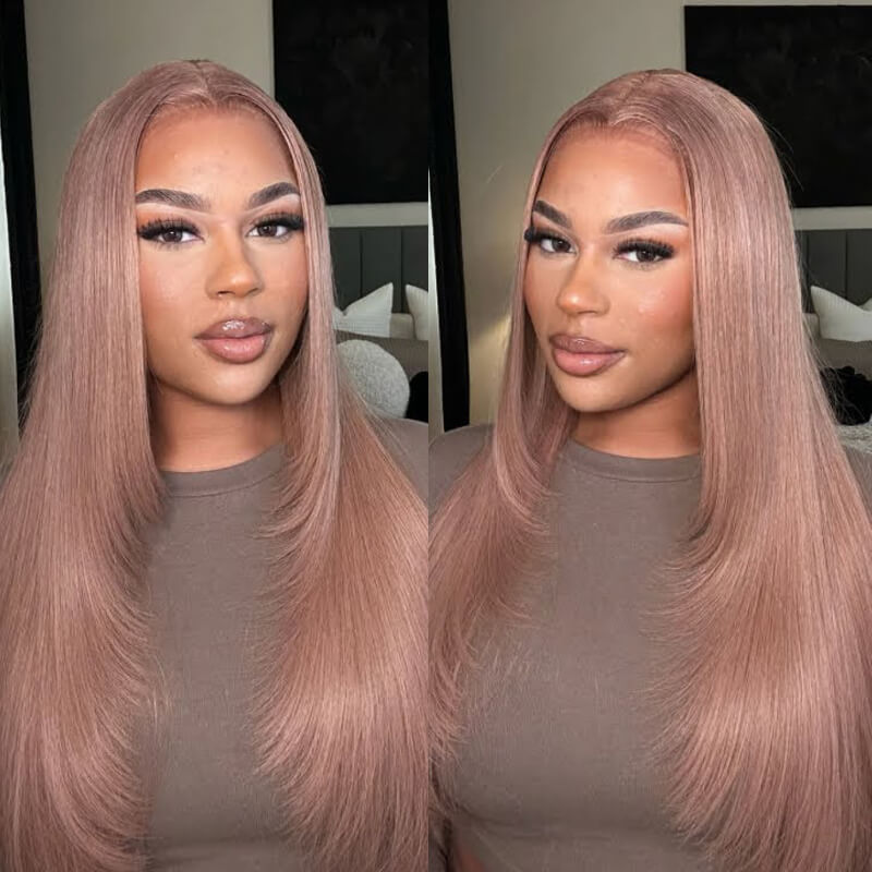 Eullair Rose Milk Tea Colored Body Wave Lace Frontal Wig - Light Flaxen Brown Straight Human Hair Wigs for Black Women | TikTok Hair Inspiration, Perfect for Cosplay, Daily Wear & Special Occasions