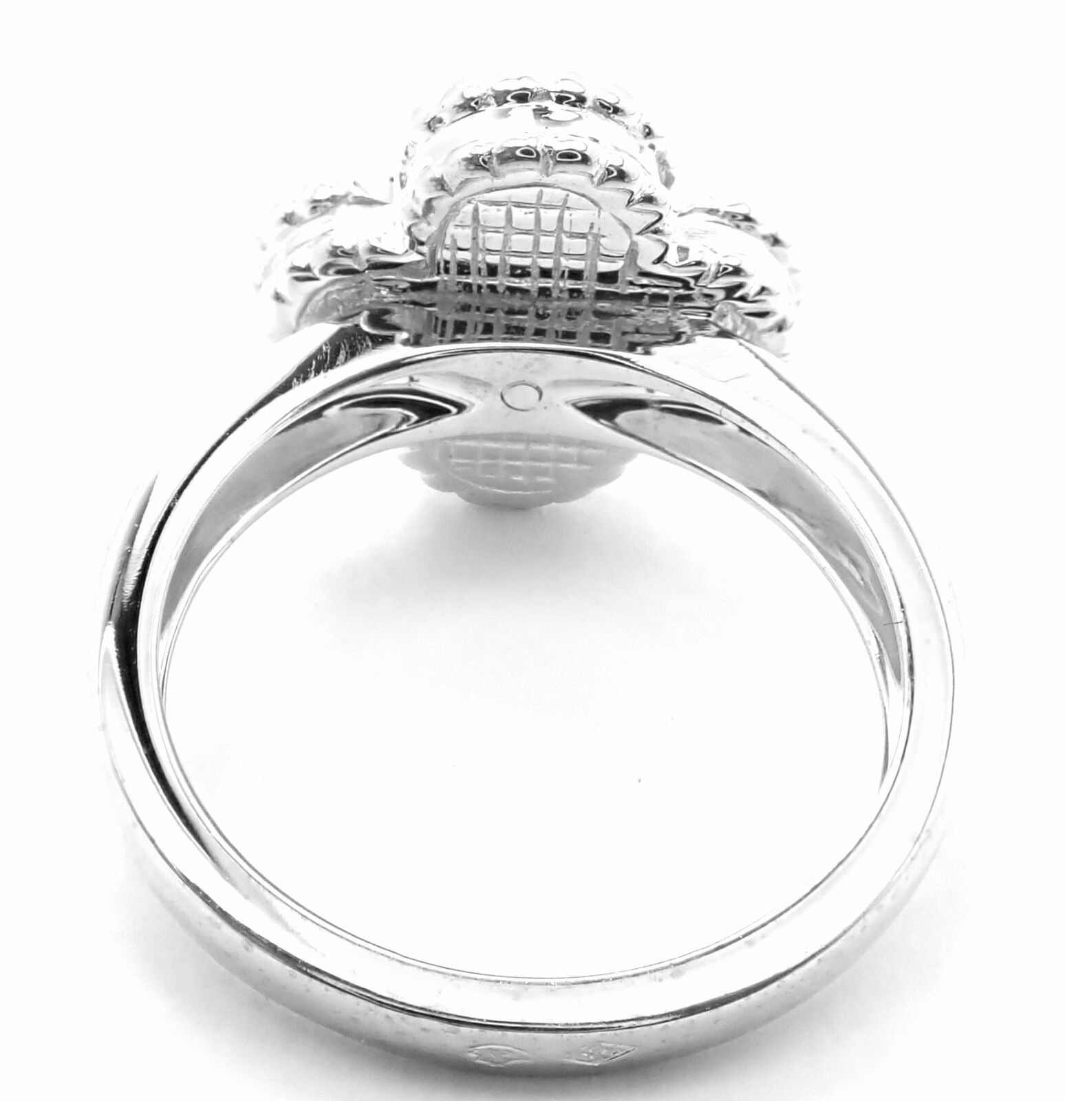 Authentic Van Cleef & Arpels Alhambra 18k White Gold Diamond Turquoise Ring - Luxury Jewelry for Weddings, Anniversaries & Special Occasions