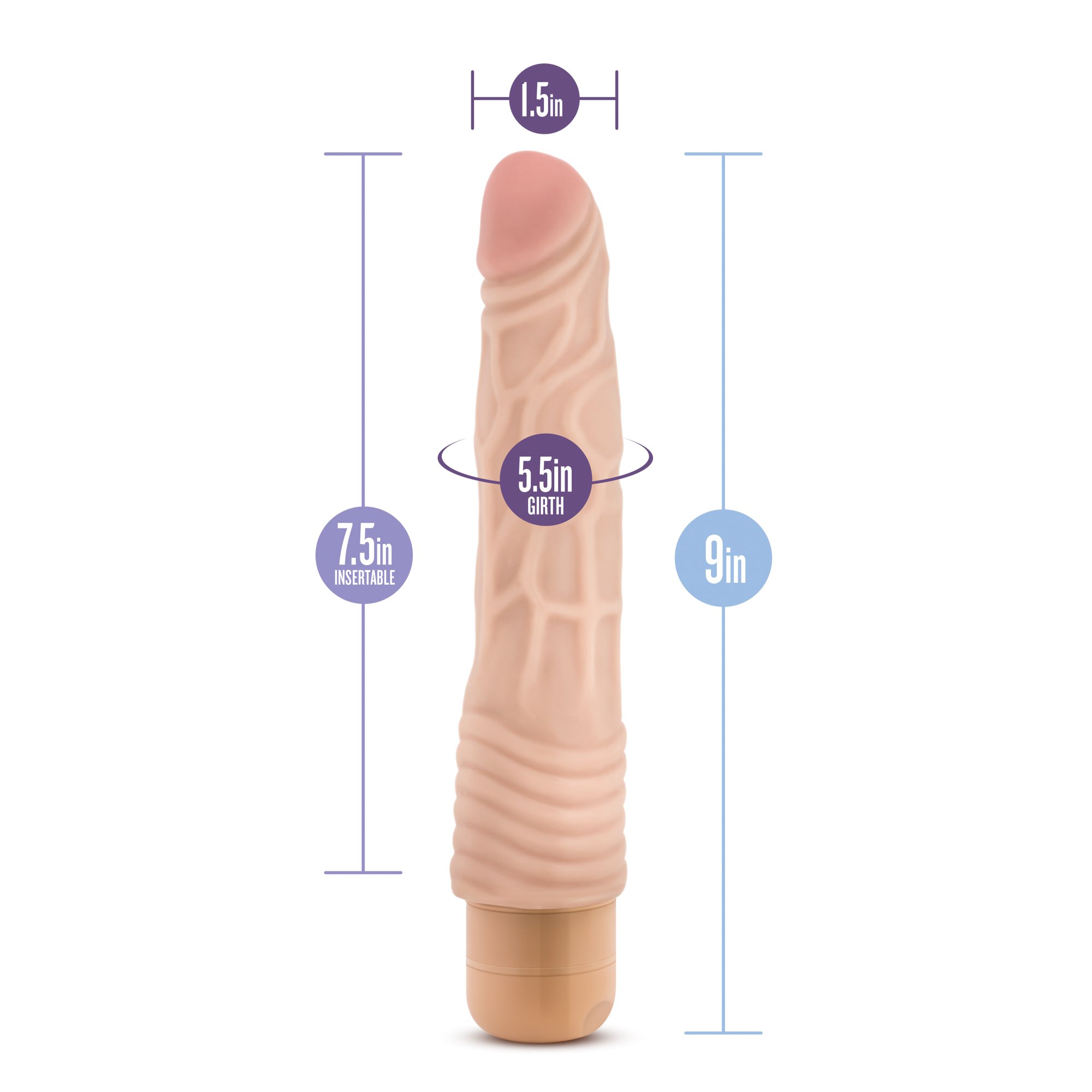 Blush Novelties Dr Skin Vibe 2 - 9 Inch Realistic Vibrating Dildo for Women & Couples - 1.5 Inch Girth, Waterproof, Bendable & Multi-Speed - Soft Body-Safe Silicone Adult Sex Toy - Perfect for Shower Play, Solo Pleasure & Couples' Intimacy - Beige