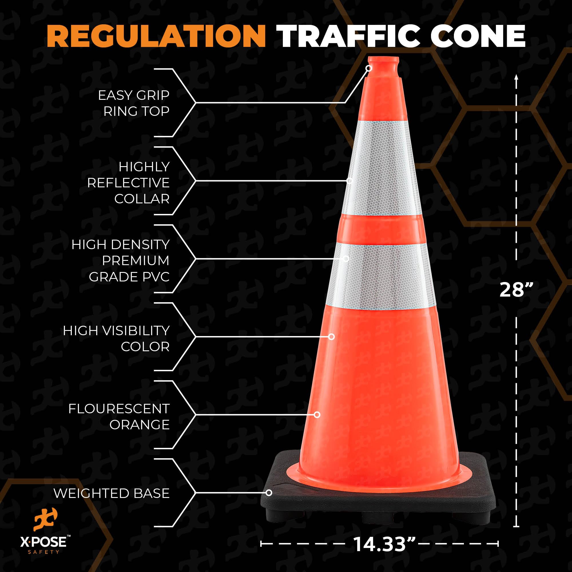 Xpose Safety 28 Inch Orange Traffic Cones with 6