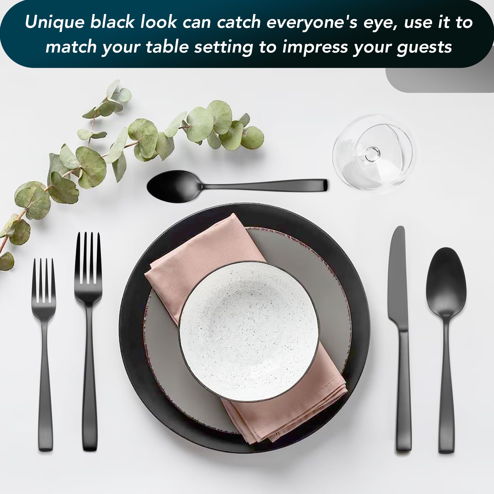 EIUBUIE 40-Piece Matte Black Silverware Set - Premium Stainless Steel Flatware Cutlery Set for 8 (Forks, Spoons, Knives) - Elegant Kitchen Utensils for Dinner Parties, Restaurants & Home Dining