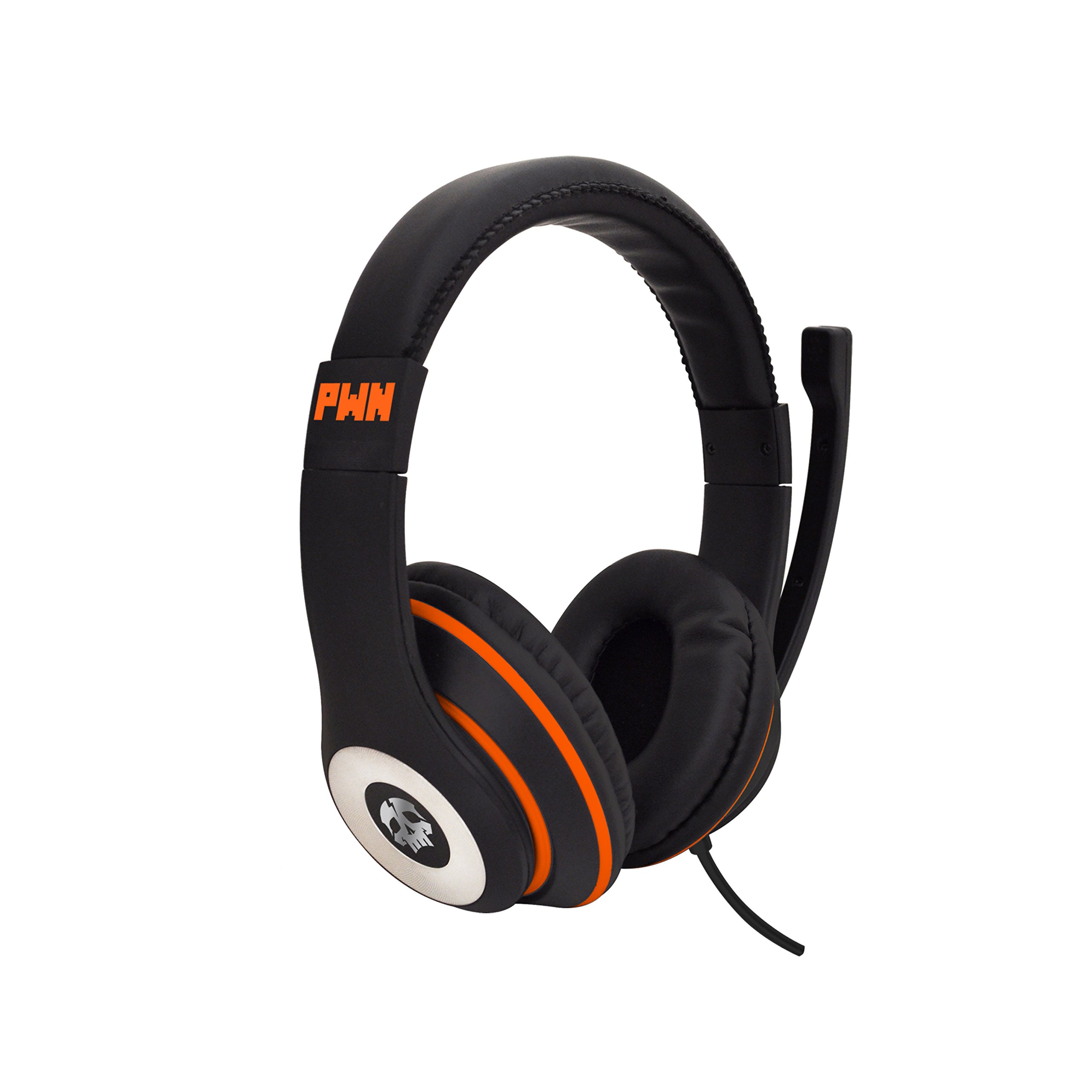 PWN Gaming Headset with Stereo Sound - Over Ear Headphones with Adjustable Mic & Volume Control for PS4, PC, Xbox, WiiU, Smartphones & Tablets (Black/Orange) - Perfect for Competitive Gaming & Online Chat