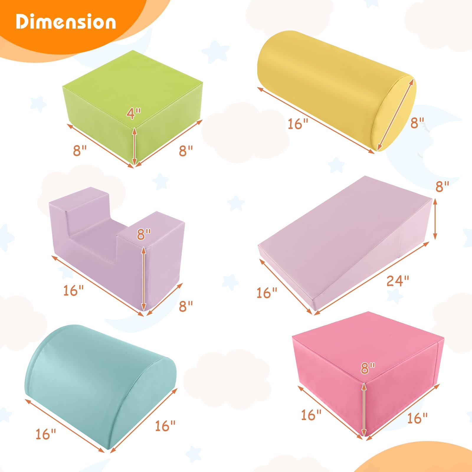 KOTEK 6-Piece Soft Foam Climbing and Crawling Play Set for Toddlers - Safe Indoor Playground Blocks for Climbing, Sliding & Active Play - Perfect for Home, Daycare & Preschool (Pink)