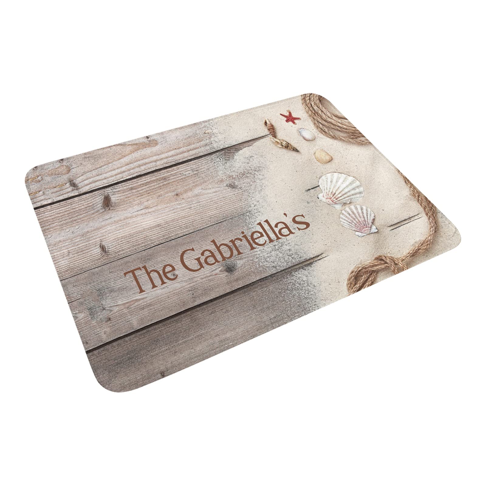 Custom Personalized Family Name Doormat - 30x18 Inch Seashell Rope Wooden Welcome Mat for Outdoor Entrance, Bathroom, Kitchen & Entryway - Non-Slip Indoor/Outdoor Home Decor Gift for Housewarming