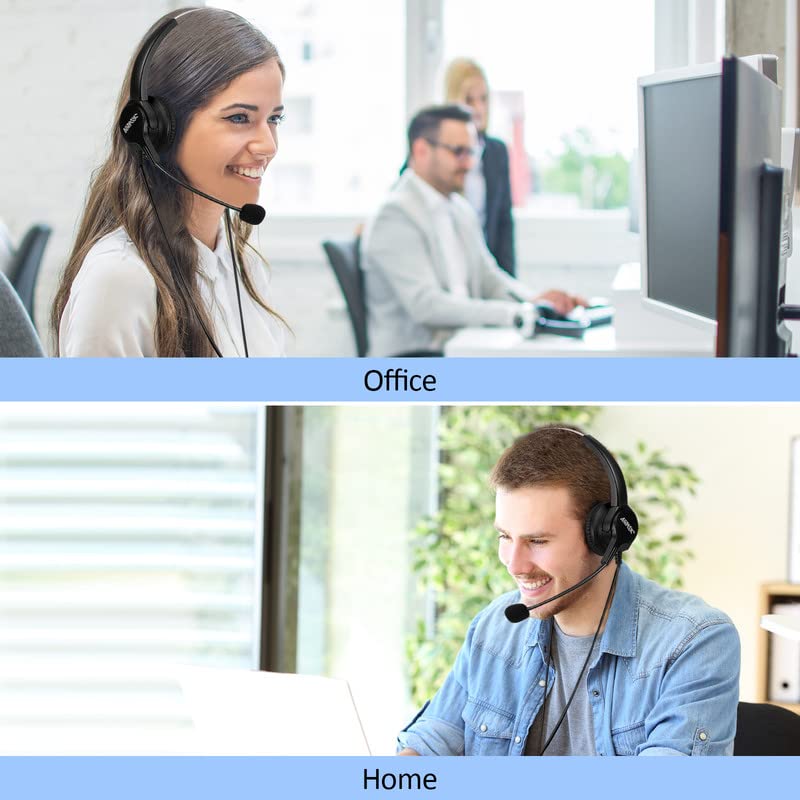 AGPTEK Noise Cancelling Binaural Headset with Mic - Hands-Free Call Center Headphones for Desk Phone, 4-Pin RJ9 Connector - Ideal for Telephone Counseling, Insurance Services & Hospital Use
