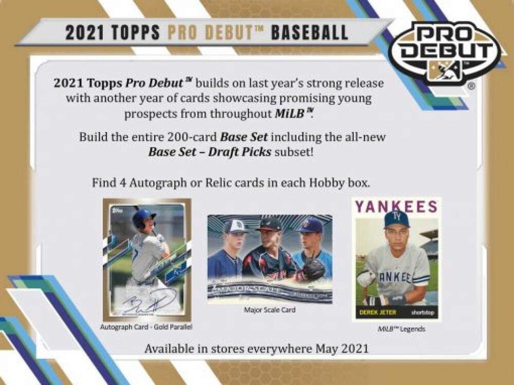2021 Topps Pro Debut Baseball Hobby Box - 24 Packs (8 Cards Each) with 4 Autographs or Relic Cards | Collectible Trading Cards for Baseball Fans & Sports Memorabilia Collectors | Perfect for Trading, Displaying, and Investment